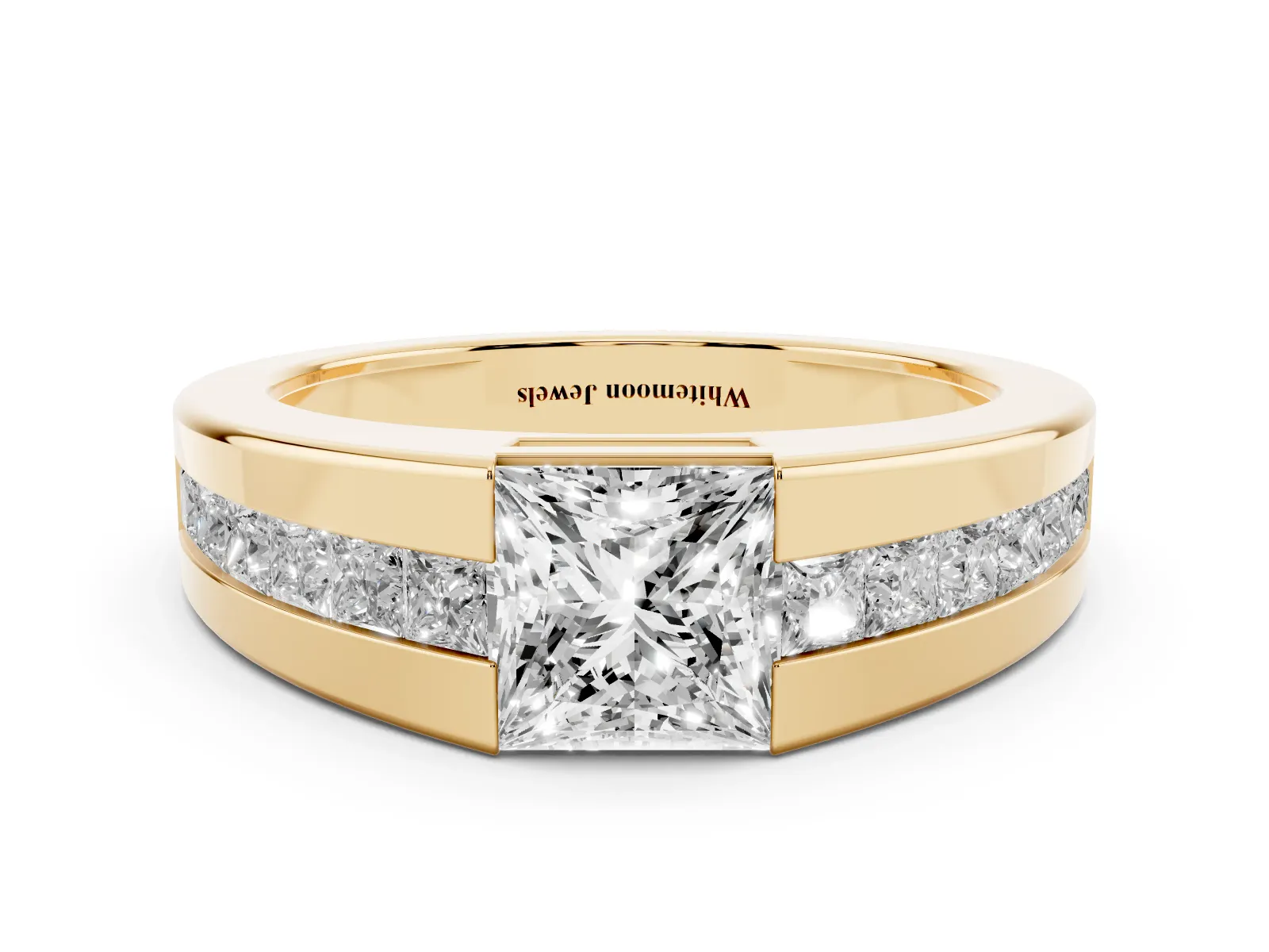 Princess Diamond Channel Set Mens Ring Yellow gold