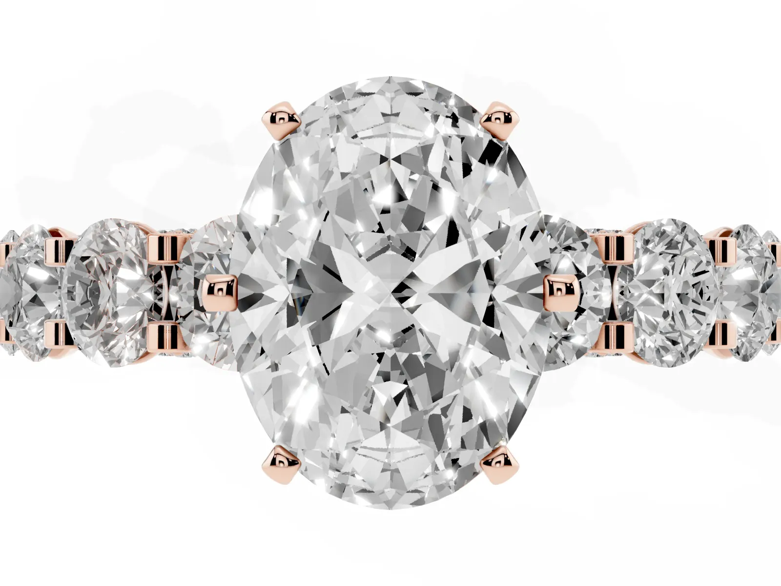 Oval Cut Diamond Side Stone Engagement Ring with Four-Prong Setting Rose gold