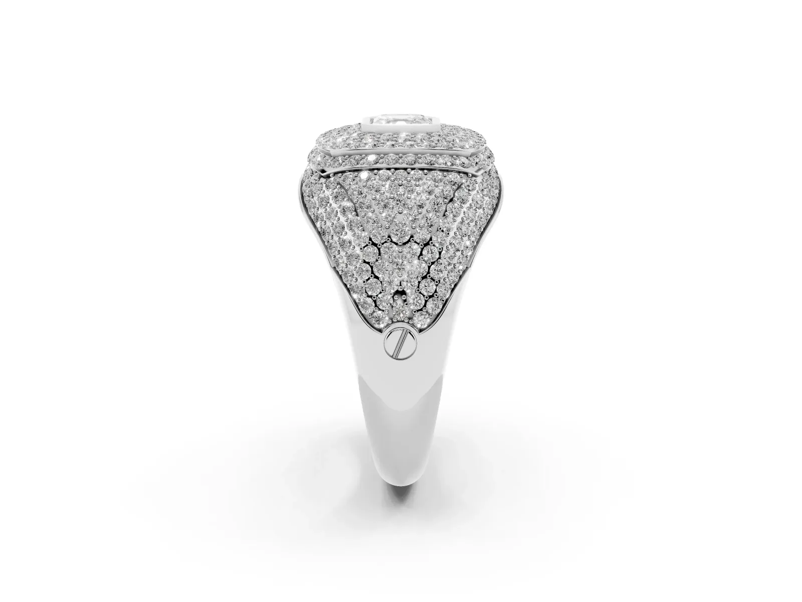 Asscher Cut Diamond Bezel Set Pavé Dome Mens Ring Silver