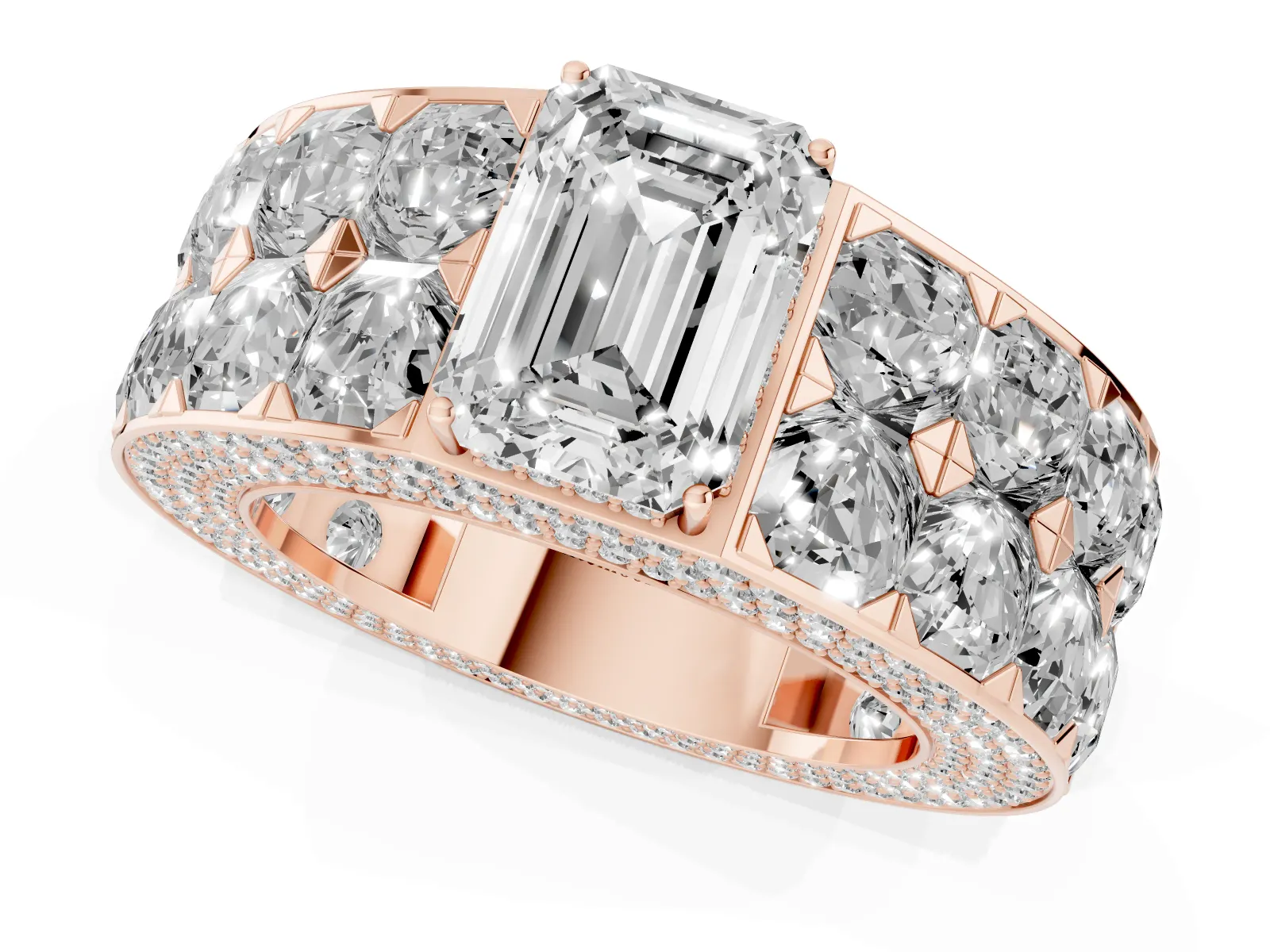 Emerald Cut Diamond Radiant Pavé Mens Ring Rose gold