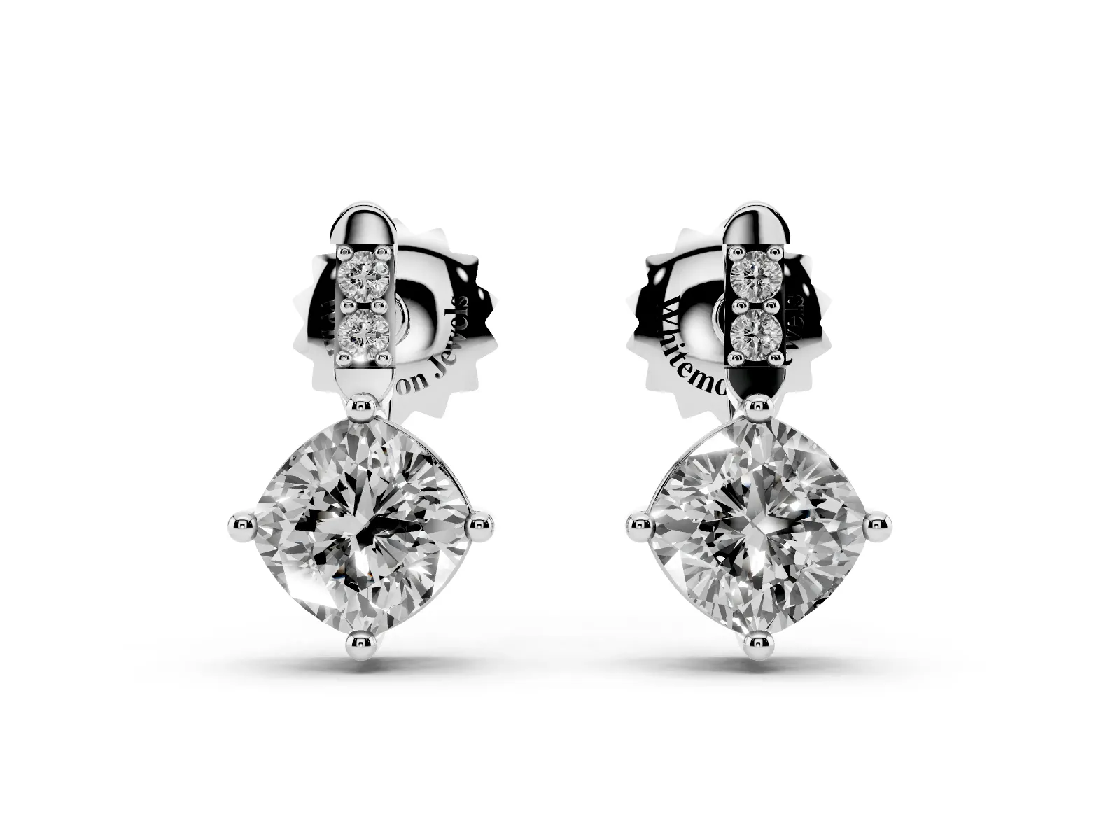 Sideways Cushion Diamond Drop Earrings with Diamond Accent Silver