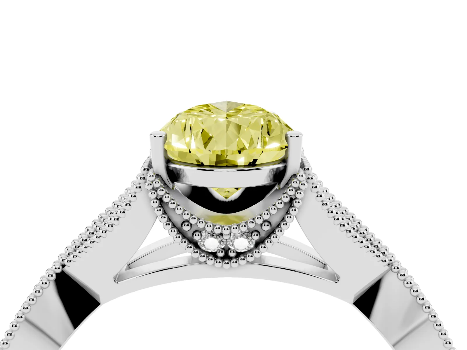 Fancy Yellow Pear Cut Cut Diamond Twisted Band with Milgrain Pave Setting and Four-Prong Setting Platinum