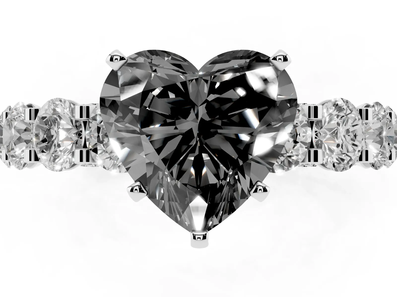 Fancy Black Heart Cut Diamond Side Stone Engagement Ring with Four-Prong Setting Platinum