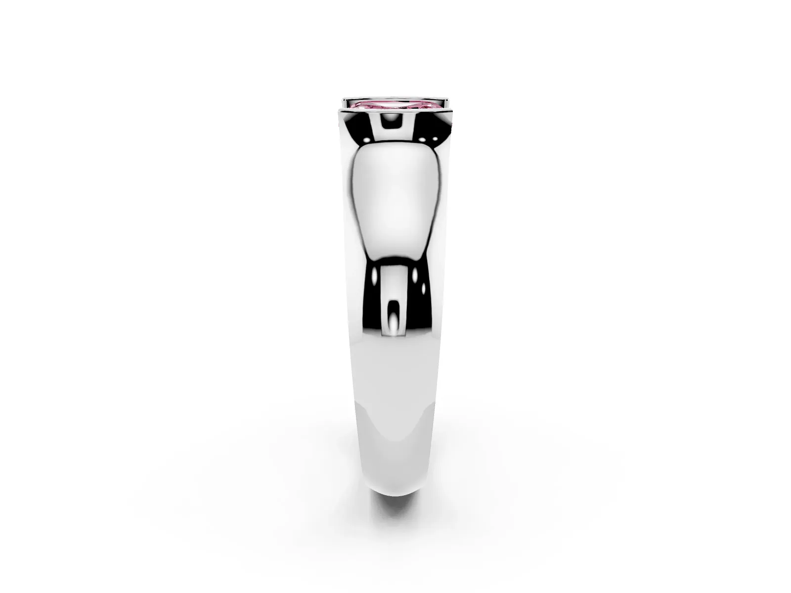 Fancy Pink Asscher Cut Solitaire Bezel Set Diamond Ring with Wide Band Platinum