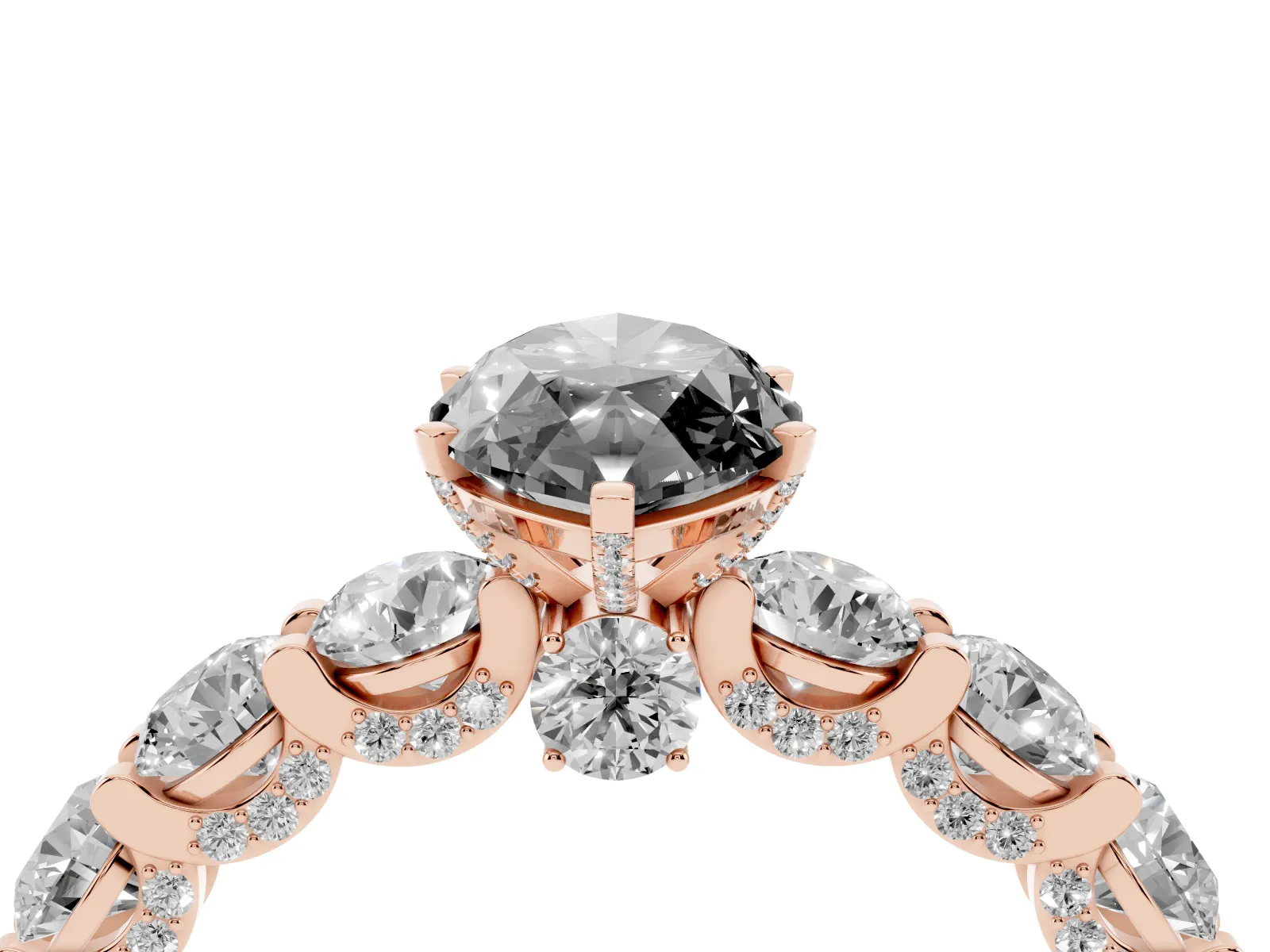 Fancy Black Marquise Cut Diamond Side Stone Engagement Ring with Four-Prong Setting Rose gold