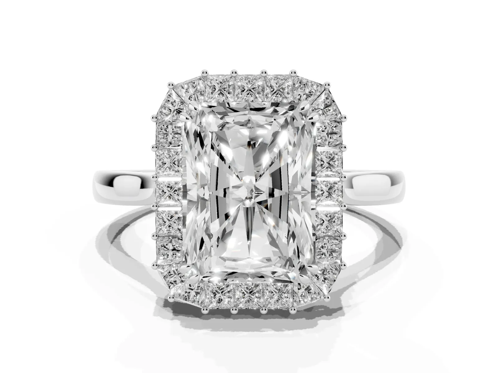 Radiant Diamond Baguette Halo Engagement Ring Platinum