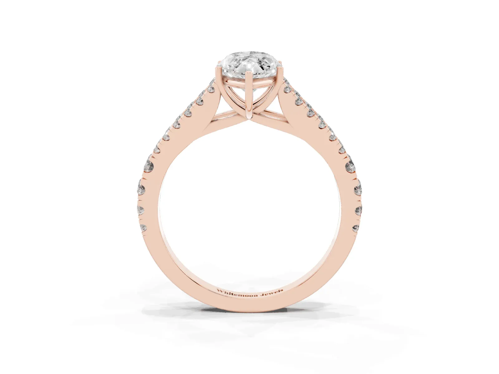 Marquise Cut Diamond Split Shank Engagement Ring with Round Pavé and Prong Setting Rose gold