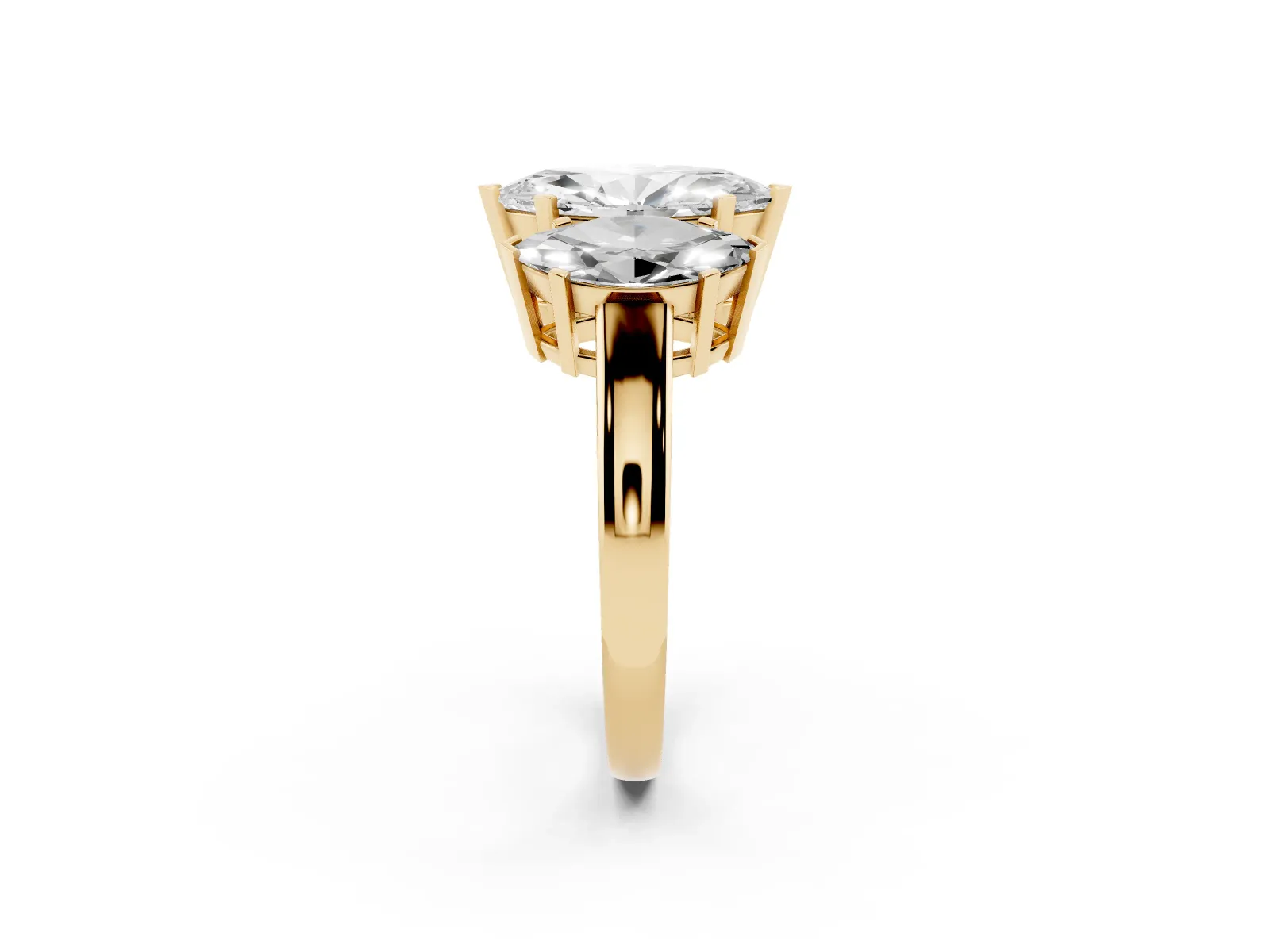 Three-Stone Marquise Cut Cut Diamond Ring with Channel Set Band and Four-Prong Setting Yellow gold