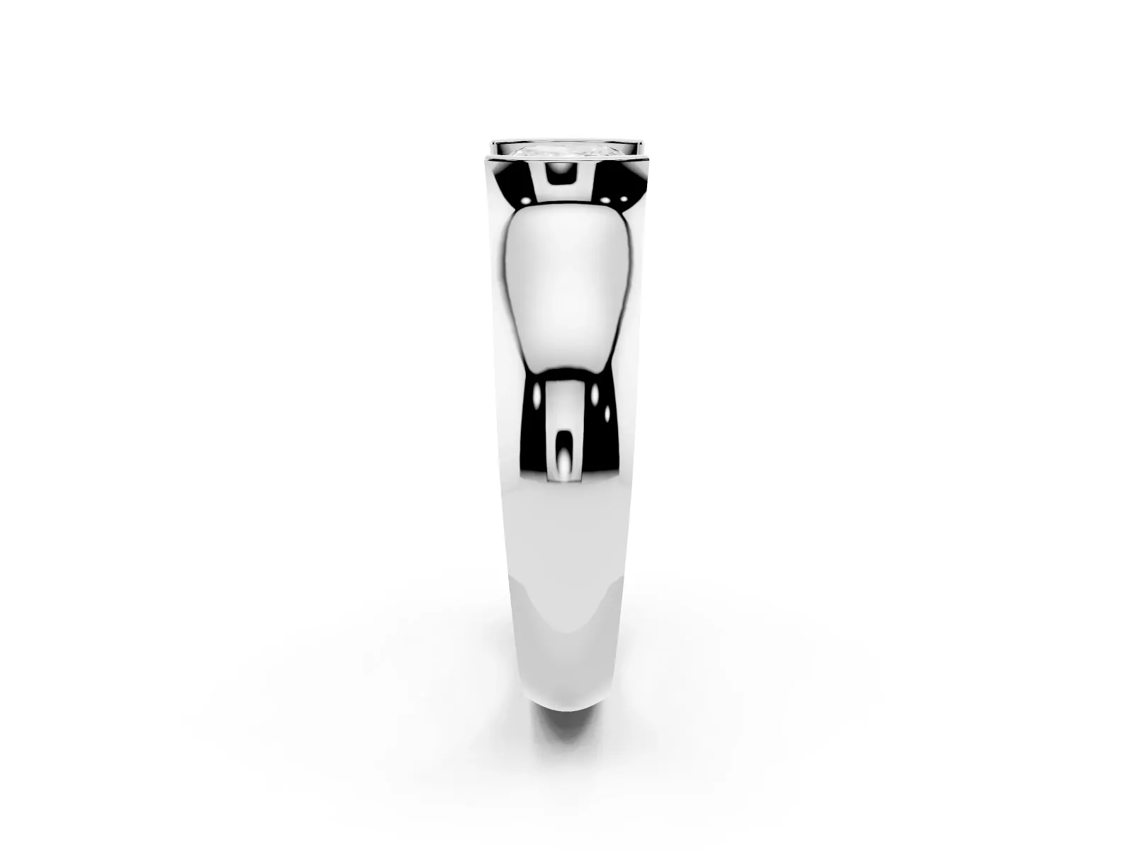Cushion Cut Solitaire Bezel Set Diamond Ring with Wide Band Silver