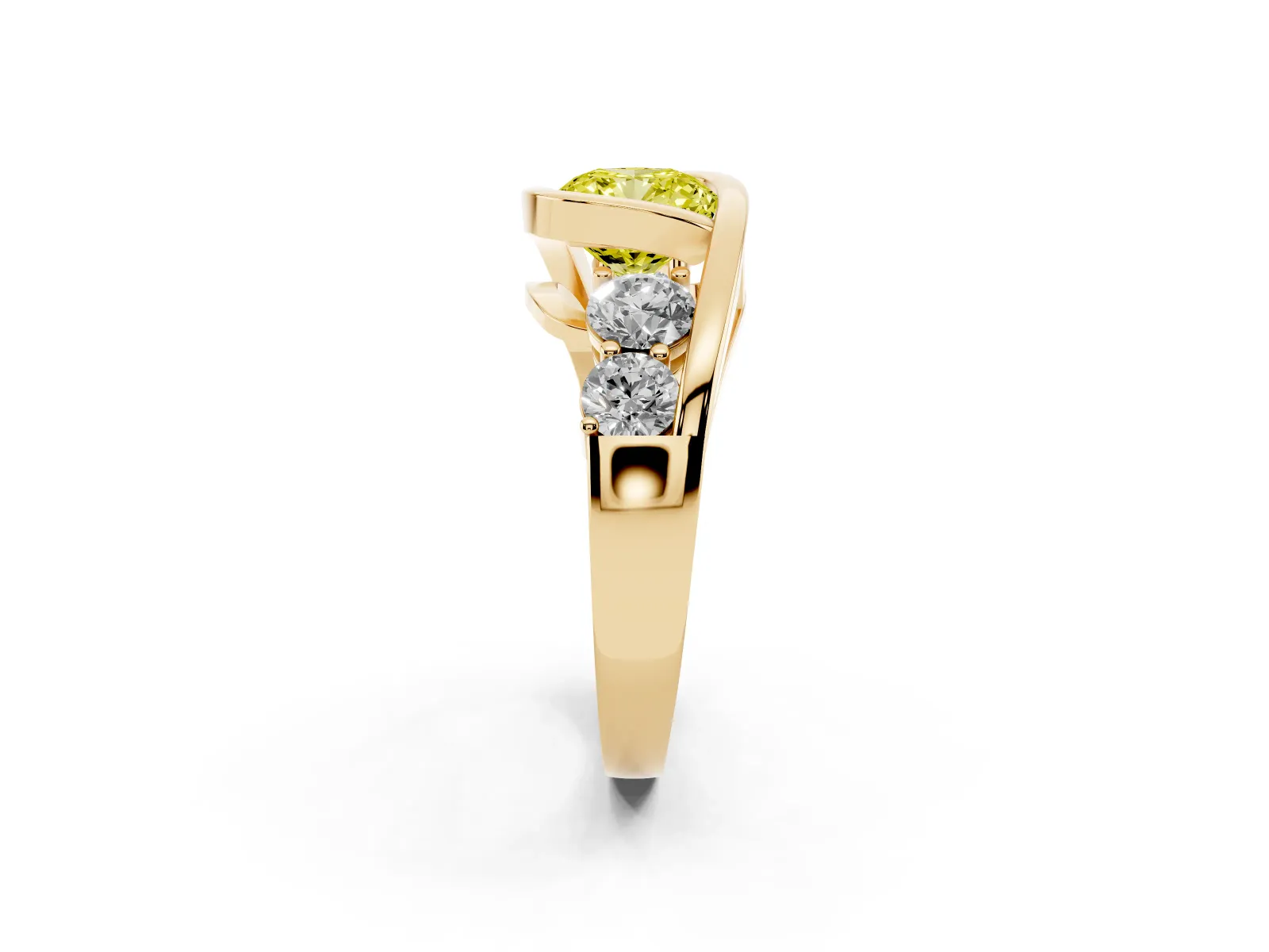 Fancy Yellow Bezel Set Cushion Cut Diamond Bypass Ring with Round Accents Yellow gold