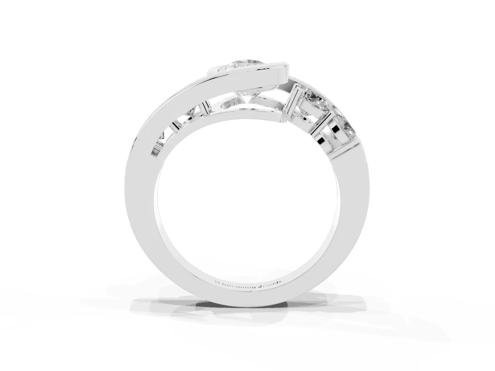 Bezel Set Pear Cut Diamond Bypass Ring with Round Accents White gold