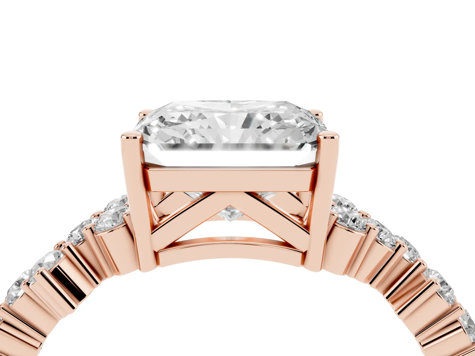 Radiant Cut Diamond Scattered Round Accent Ring with Prong Setting Rose gold