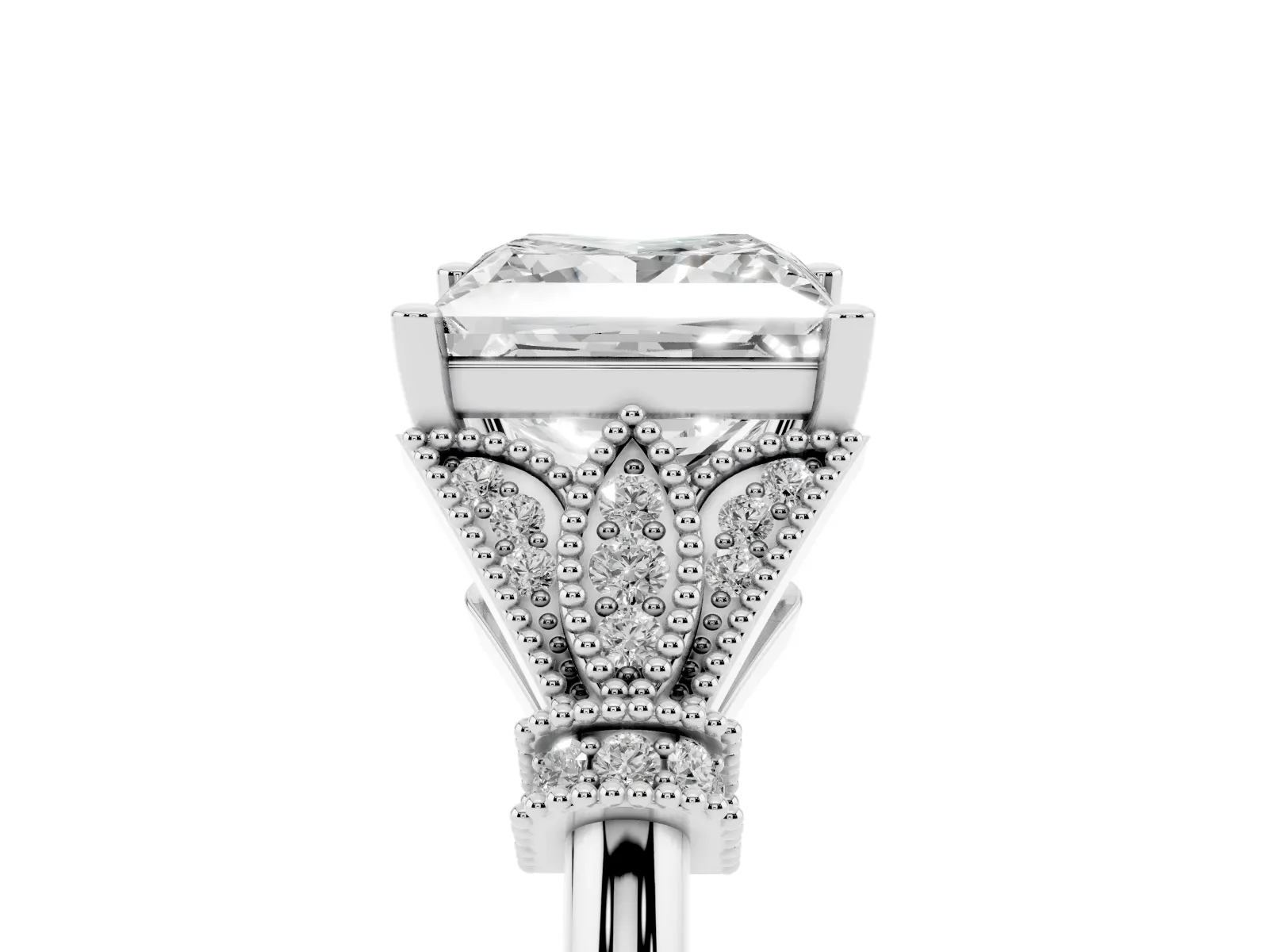Princess Cut Diamond Solitaire Ring with Floral Filigree and Pave Accents Platinum