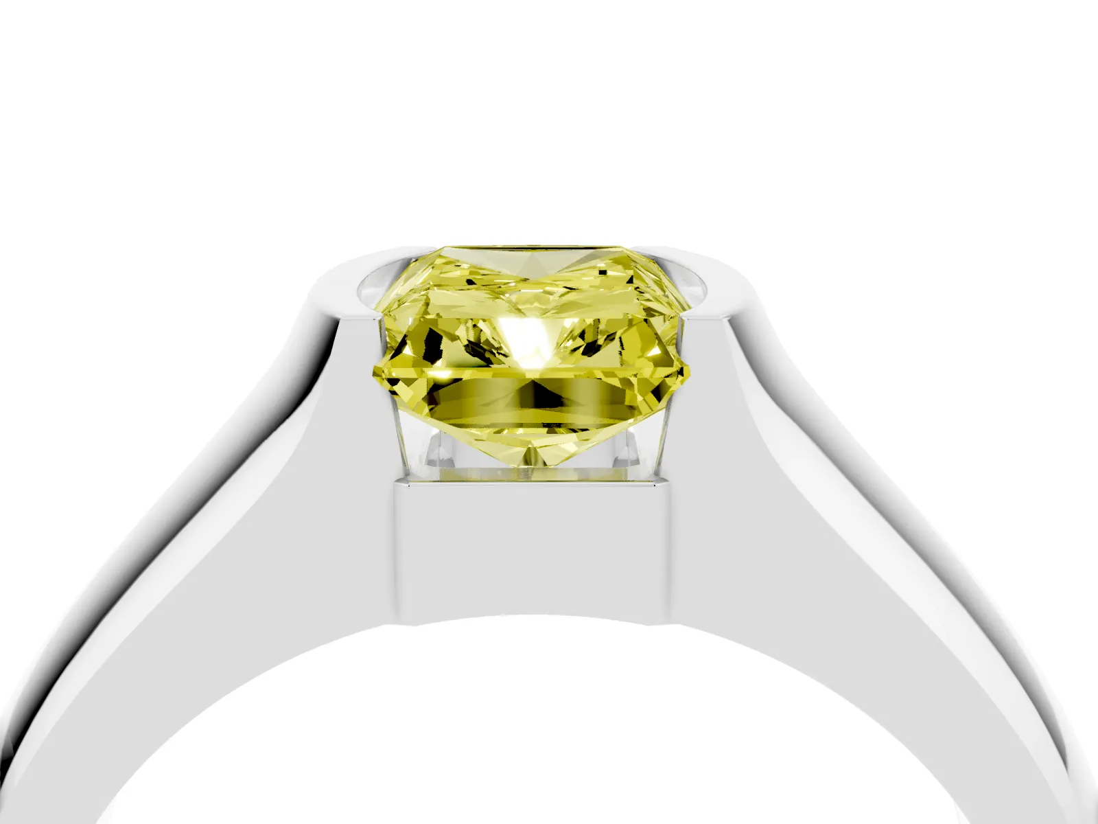 Fancy Yellow Radiant Cut Solitaire Bezel Set Diamond Ring with Wide Band White gold
