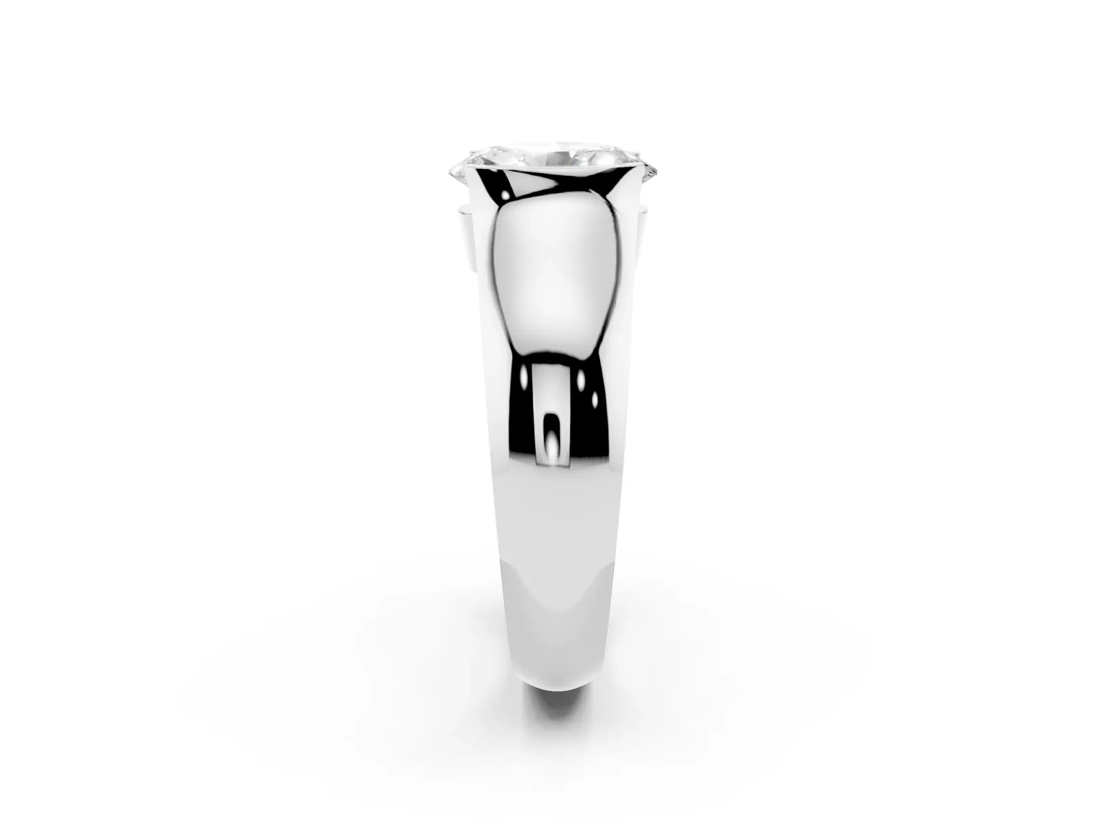 Oval Cut Solitaire Bezel Set Diamond Ring with Wide Band Platinum