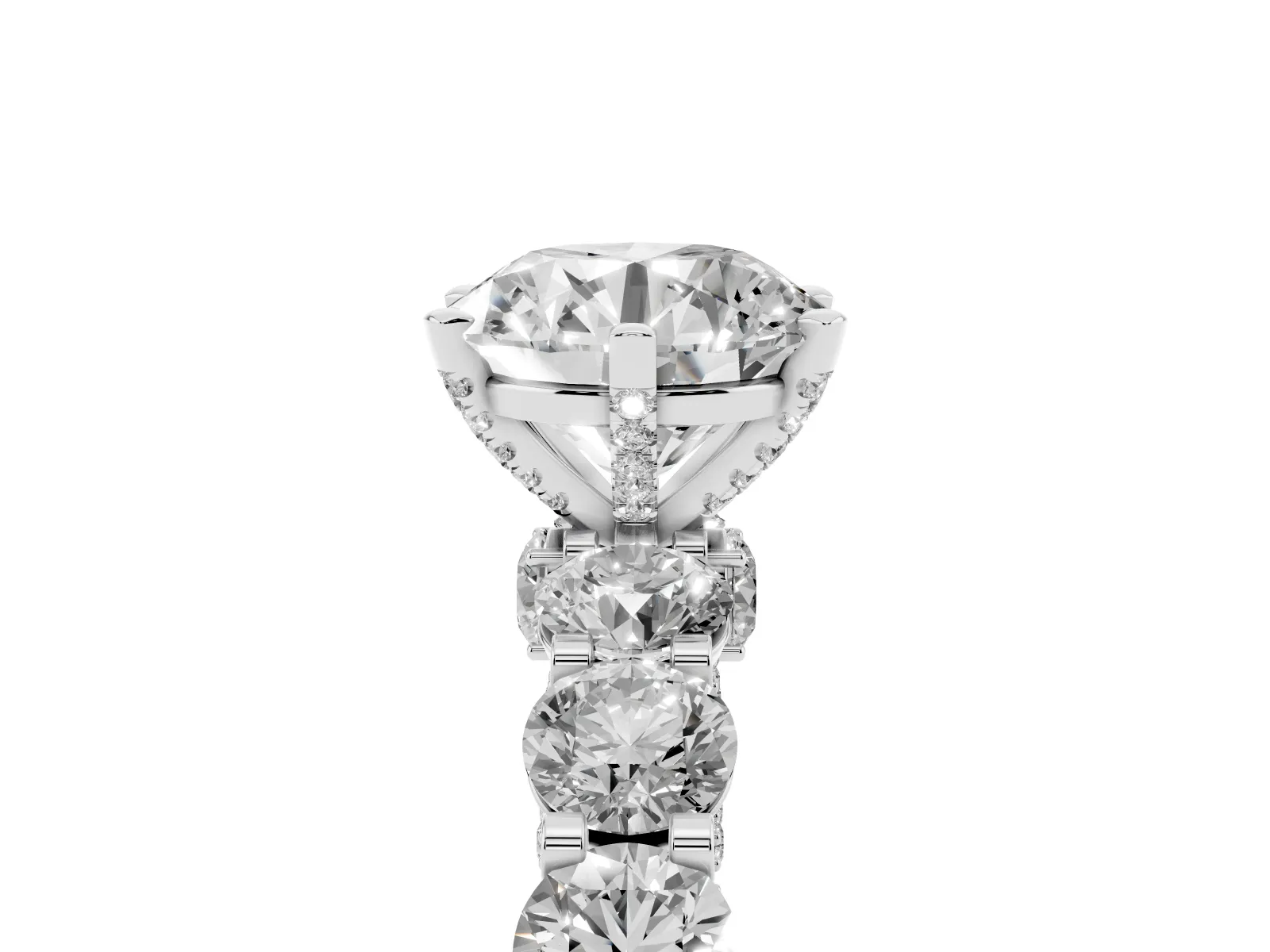Round Cut Diamond Side Stone Engagement Ring with Four-Prong Setting Platinum