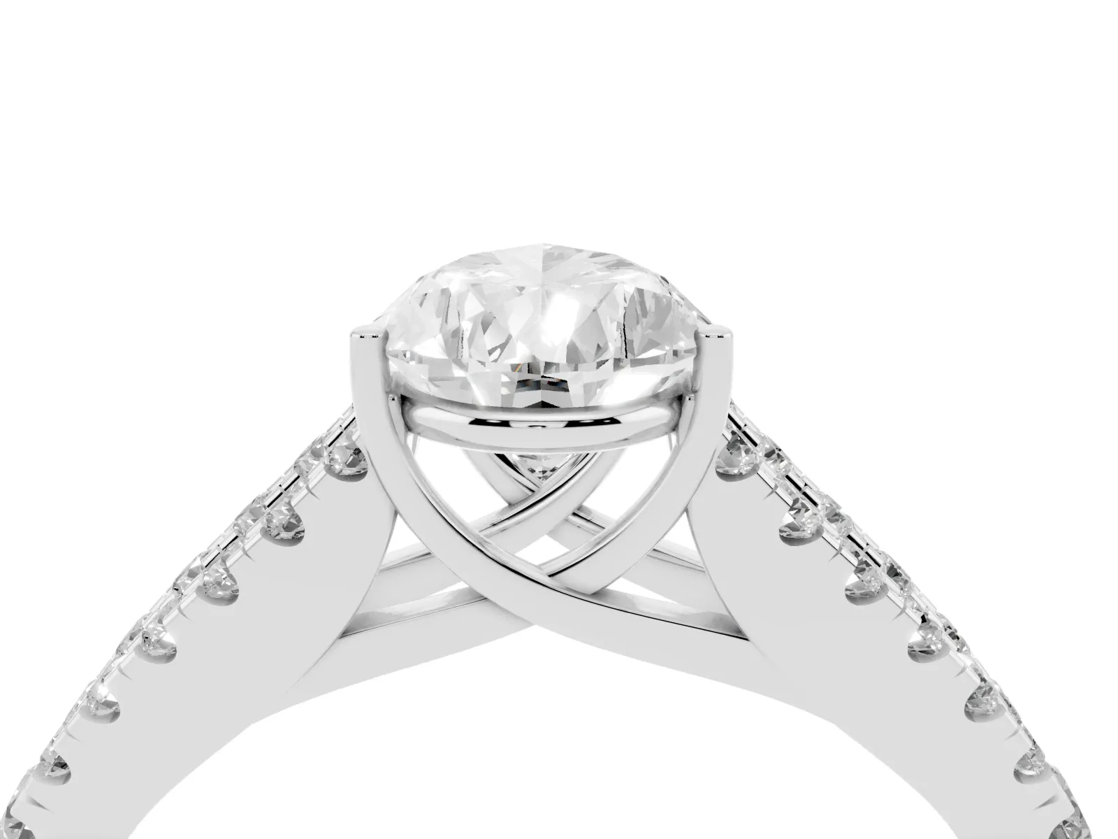 Pear Cut Diamond Split Shank Engagement Ring with Round Pavé and Prong Setting White gold