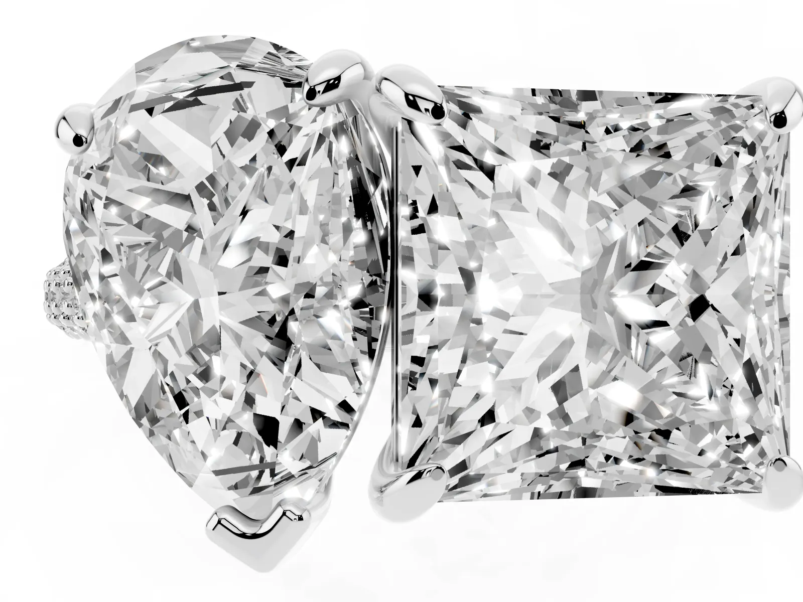 Pear and Princess Toi Moi Ring with Prong Setting and Pave Band Platinum