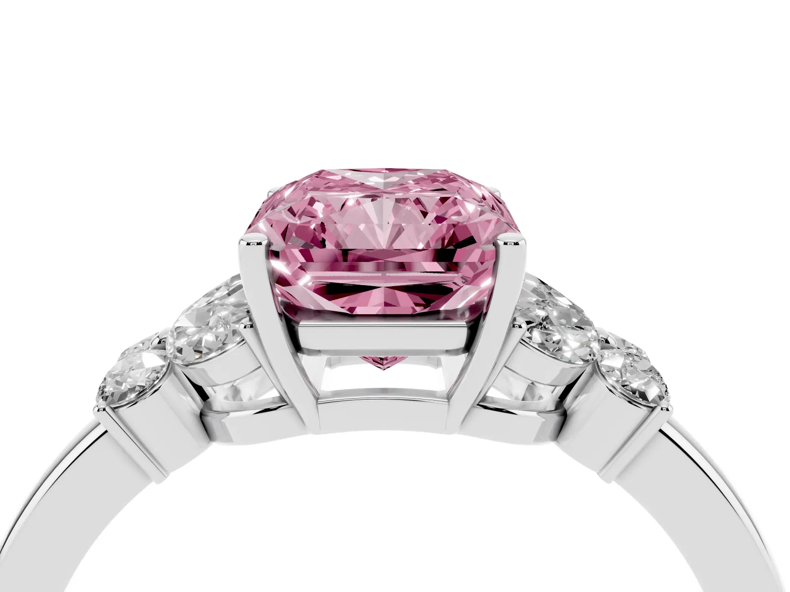 Fancy Pink Radiant Cut Cut Solitaire Floral Diamond Ring with Four-Prong Setting Platinum