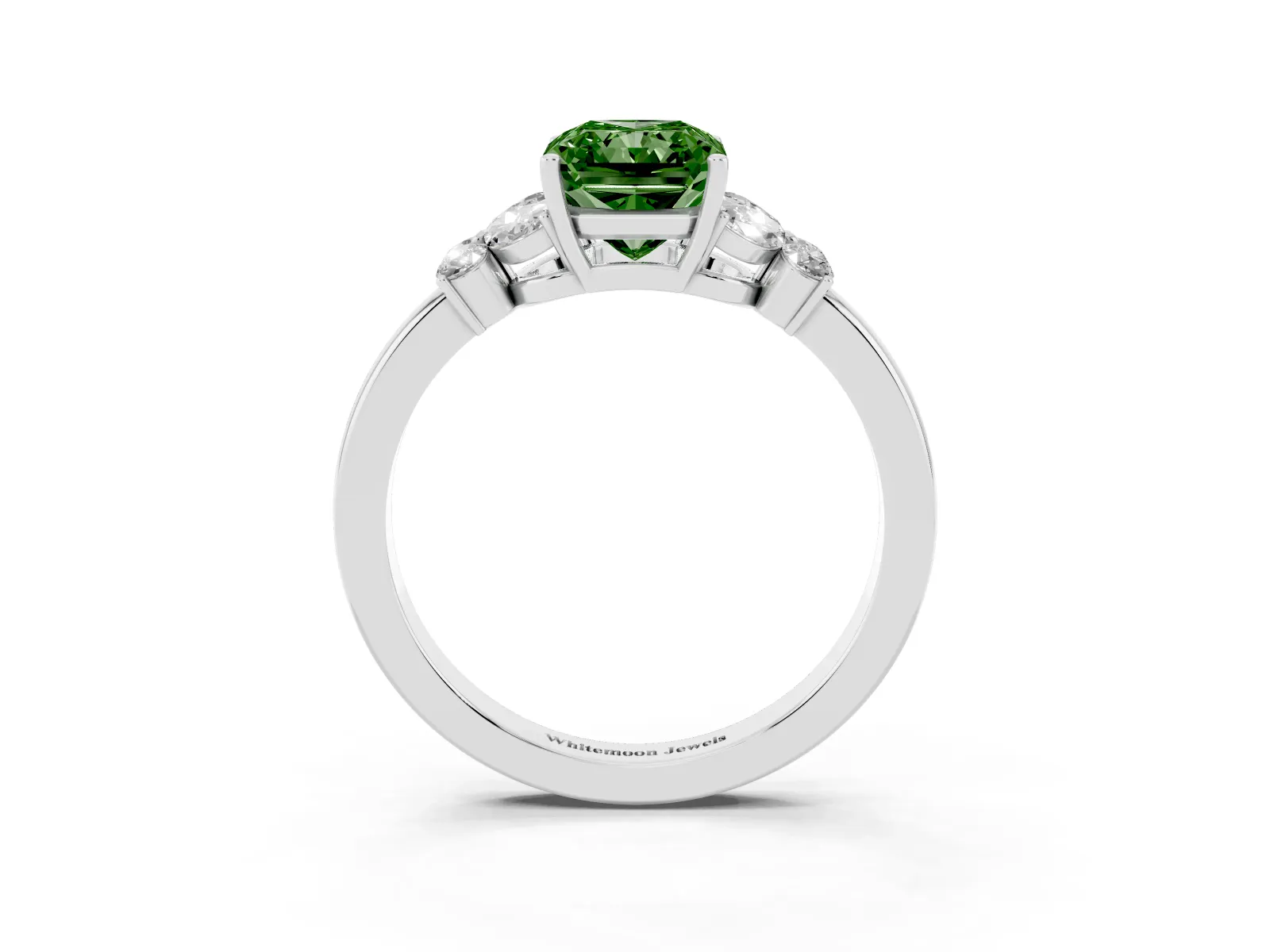 Fancy Green Radiant Cut Cut Solitaire Floral Diamond Ring with Four-Prong Setting Platinum