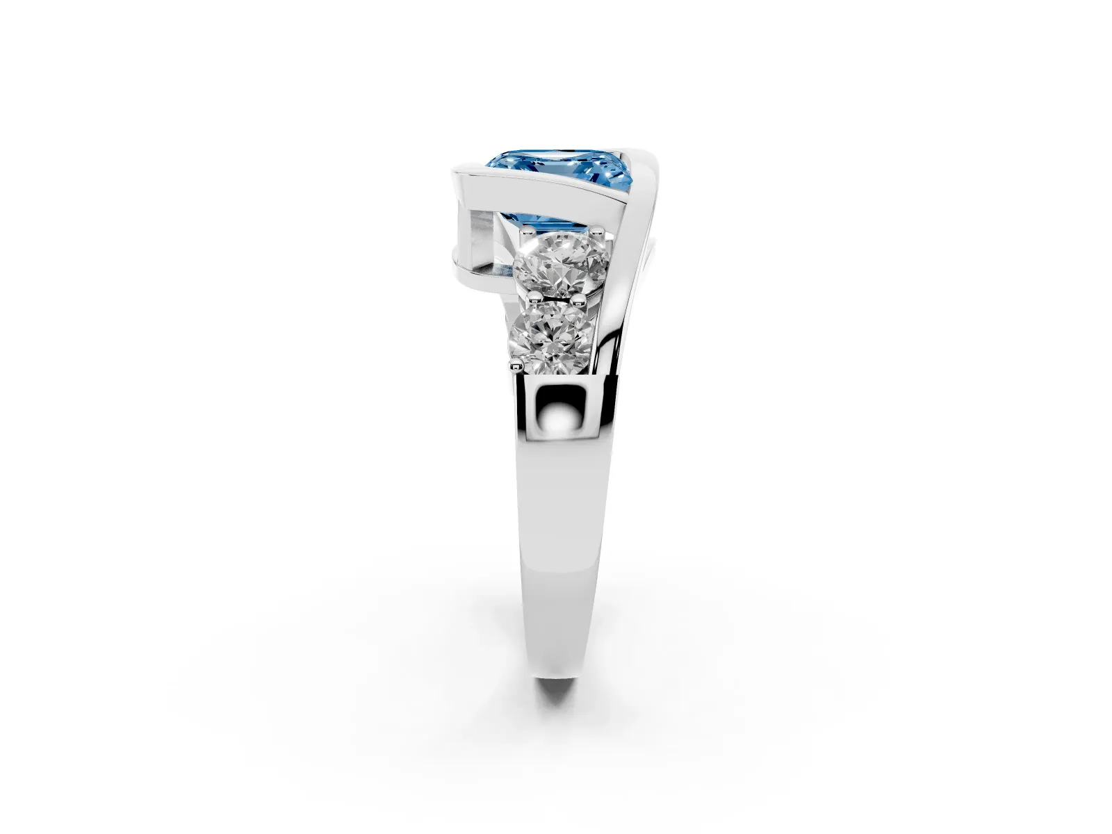 Fancy Blue Bezel Set Asscher Cut Diamond Bypass Ring with Round Accents Platinum