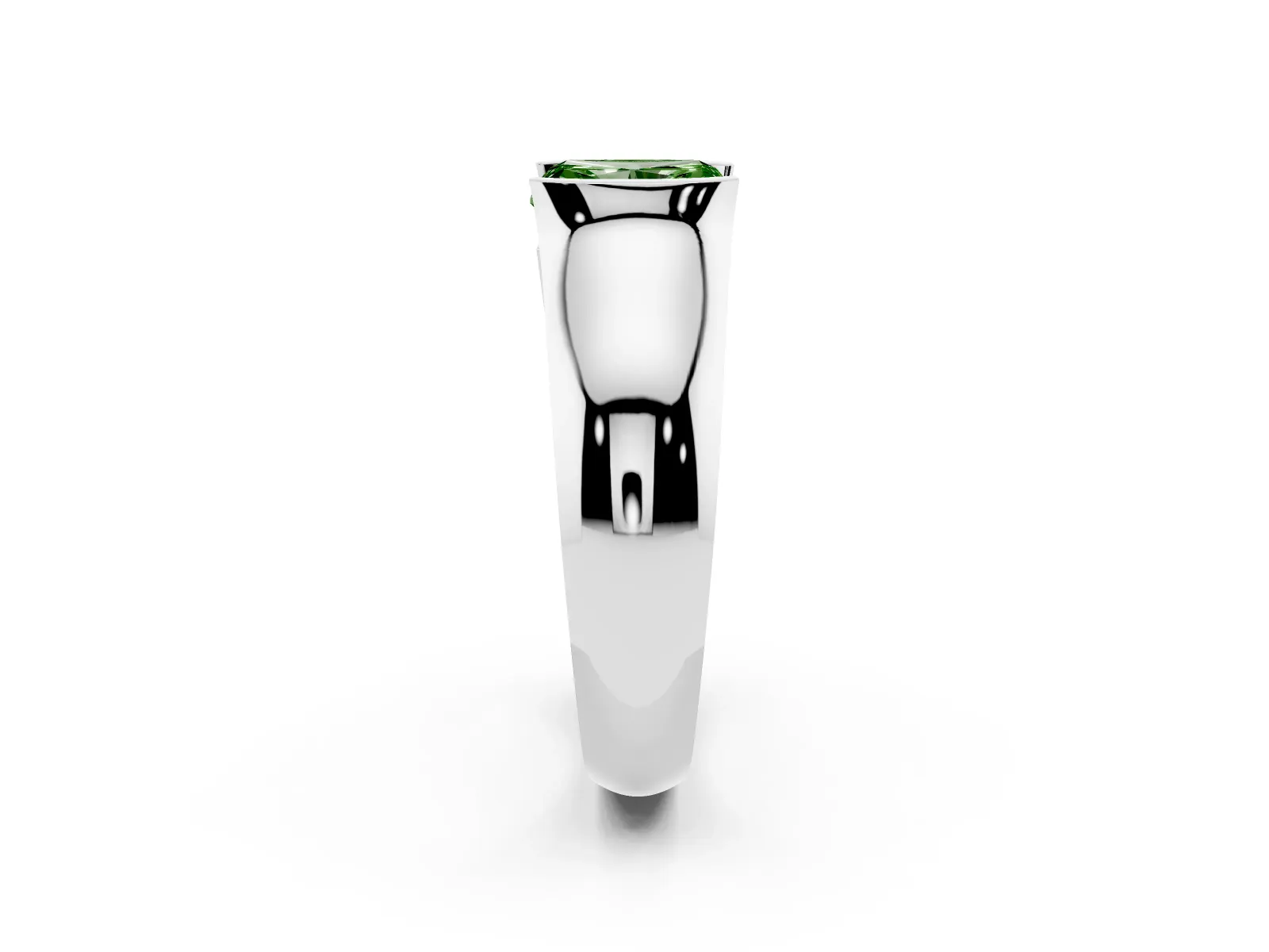 Fancy Green Radiant Cut Solitaire Bezel Set Diamond Ring with Wide Band White gold