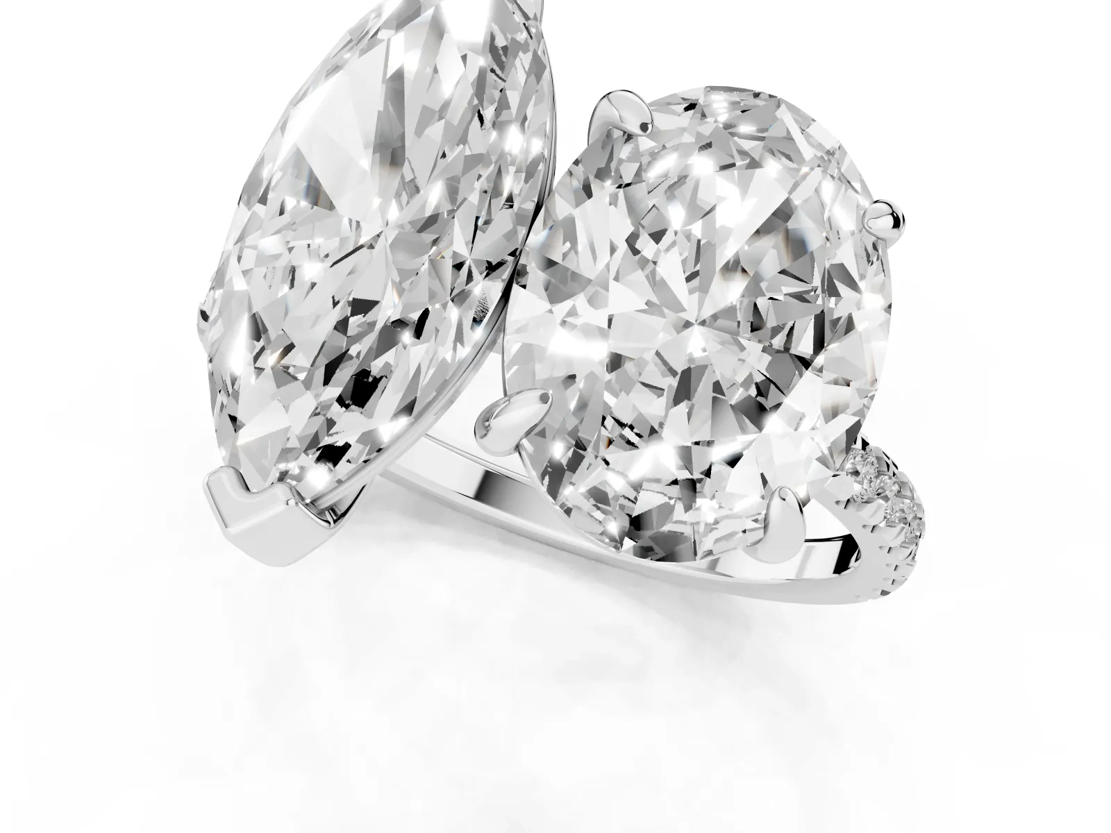 Oval and Marquise Toi Moi Ring with Prong Setting and Pave Band Silver