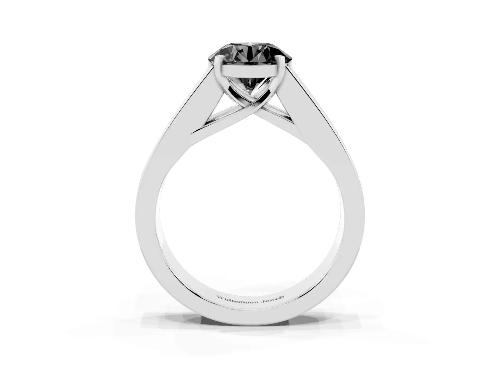 Fancy Black Round Cut Cut Channel Set Solitaire Ring with Four-Prong Setting Platinum