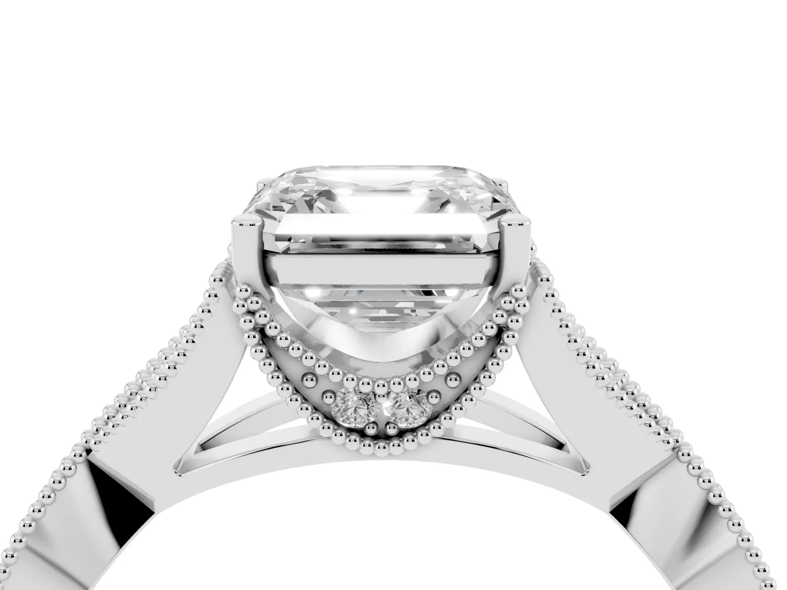 Asscher Cut Cut Diamond Twisted Band with Milgrain Pave Setting and Four-Prong Setting Platinum