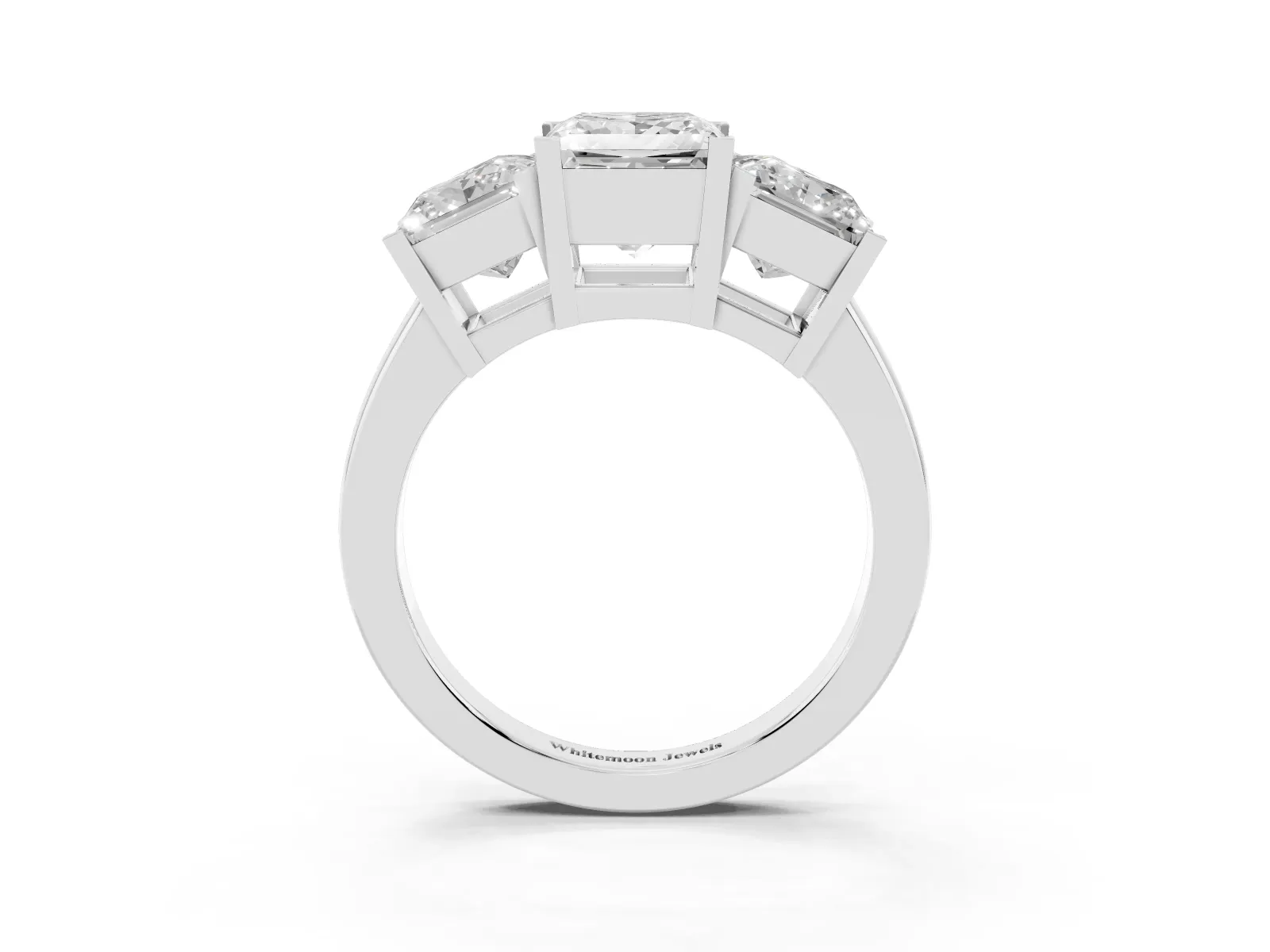 Three-Stone Princess Cut Cut Diamond Ring with Channel Set Band and Four-Prong Setting White gold