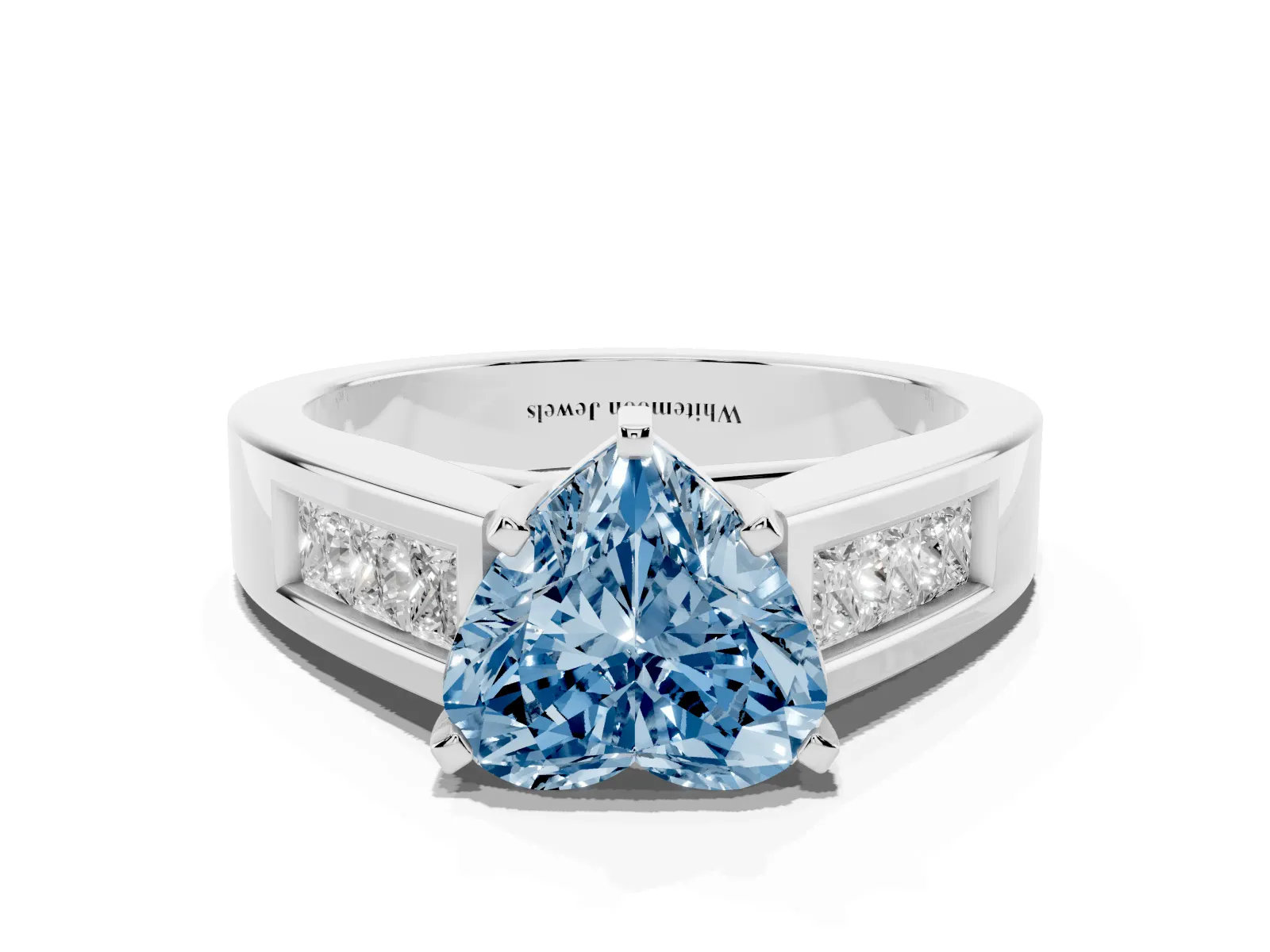Fancy Blue Heart Cut Cut Channel Set Solitaire Ring with Four-Prong Setting White gold