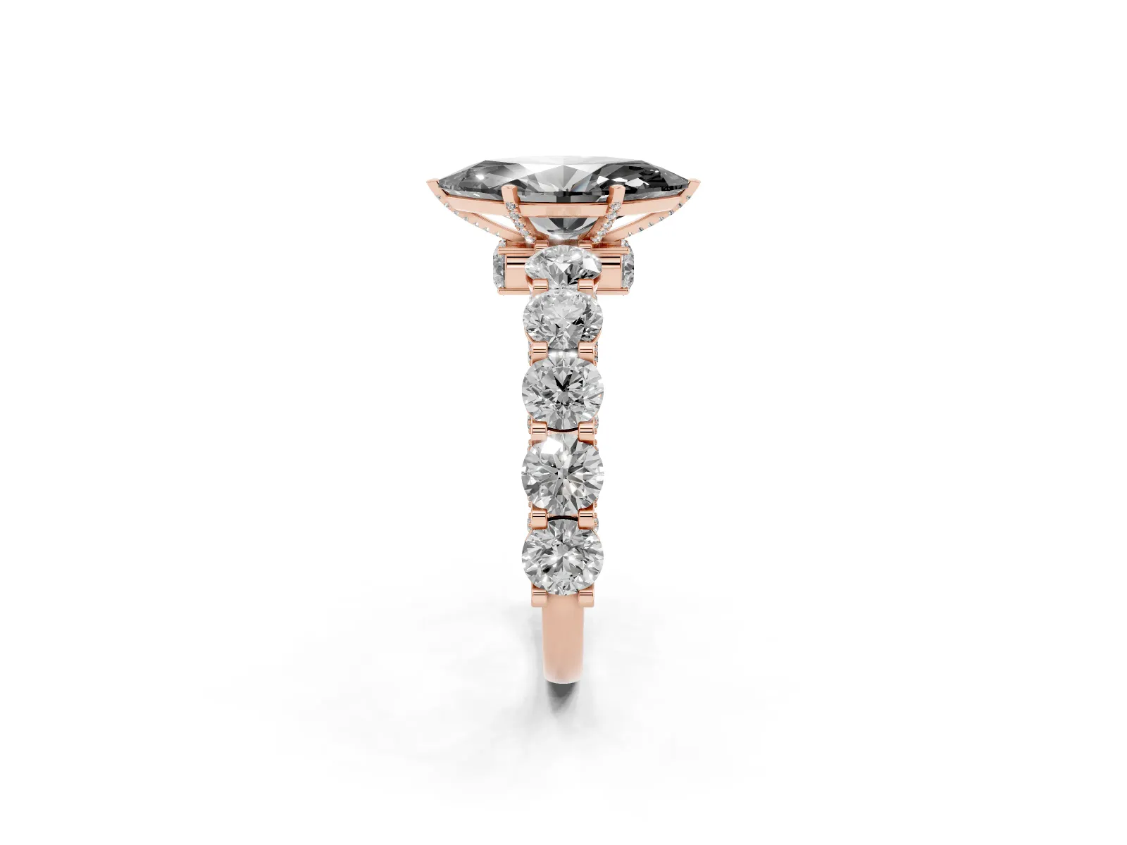 Fancy Black Marquise Cut Diamond Side Stone Engagement Ring with Four-Prong Setting Rose gold