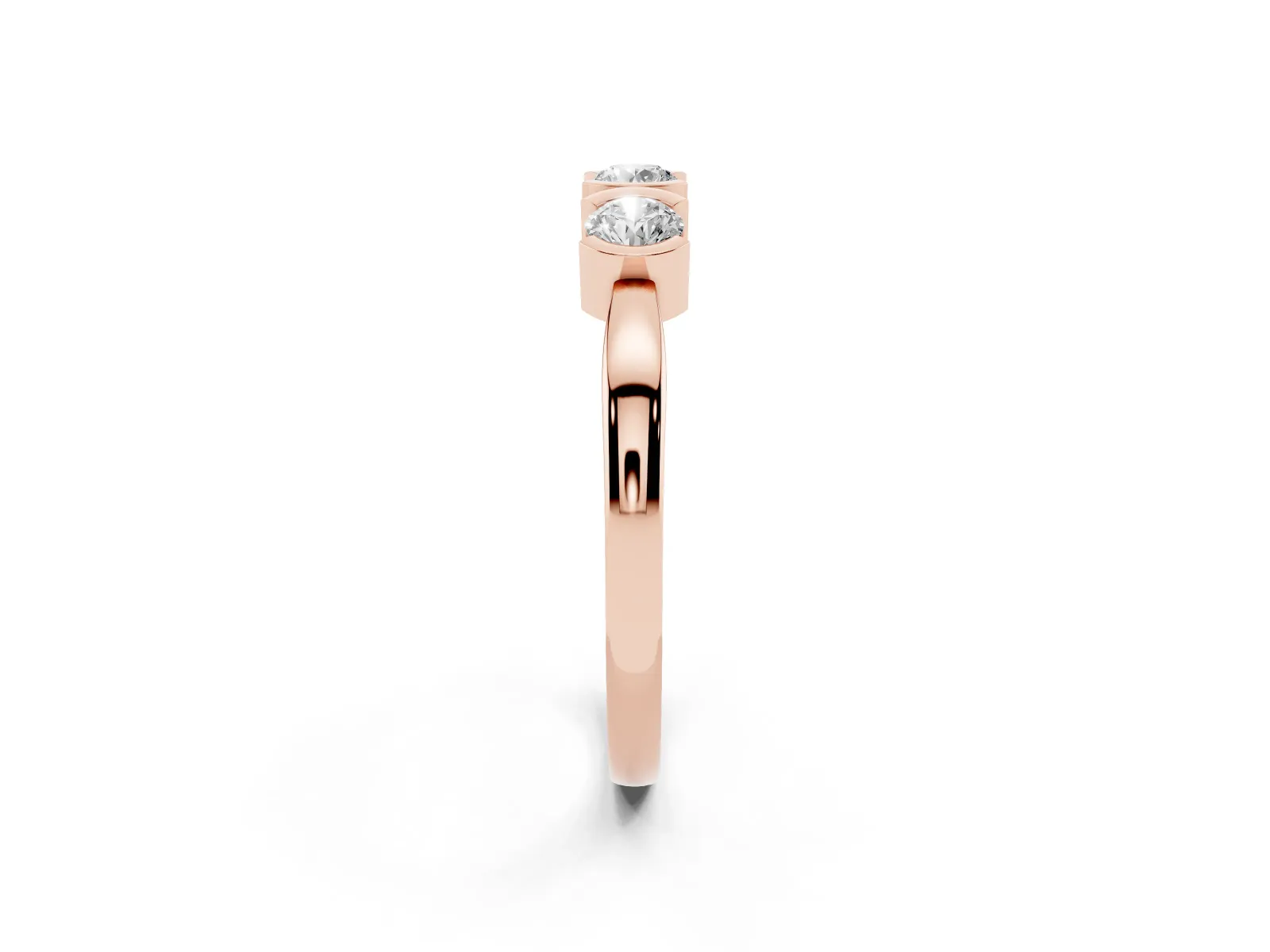 Three-Stone Round Diamond Half Bezel Prong Band Rose gold