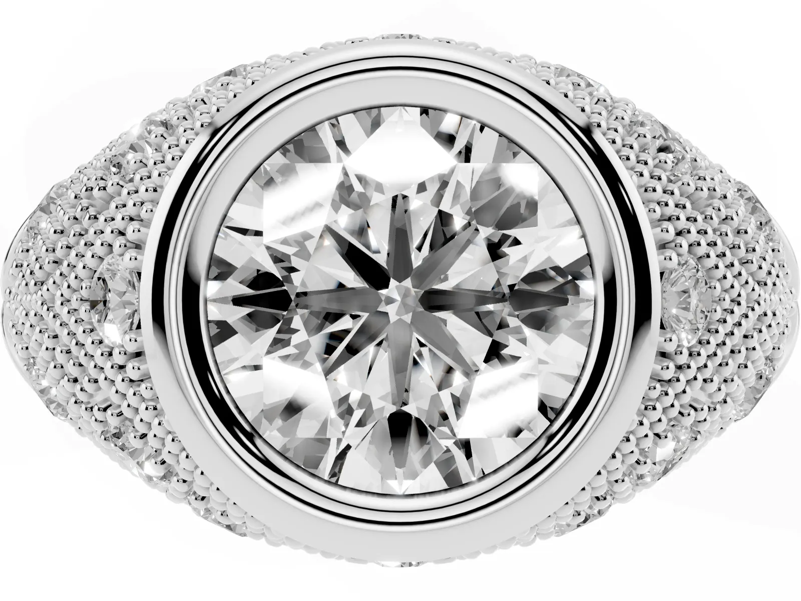 Bezel Set Round Cut Diamond Milgrain Band Ring Platinum