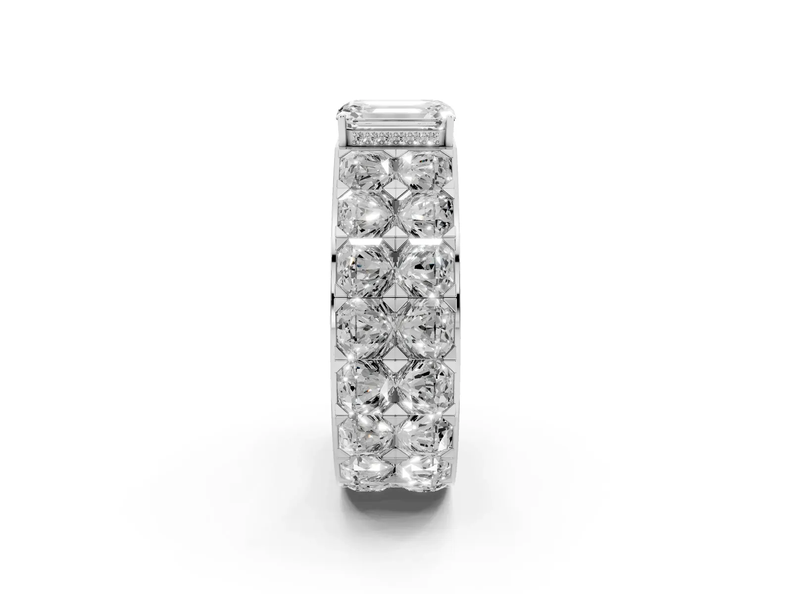 Emerald Cut Diamond Radiant Pavé Mens Ring Platinum