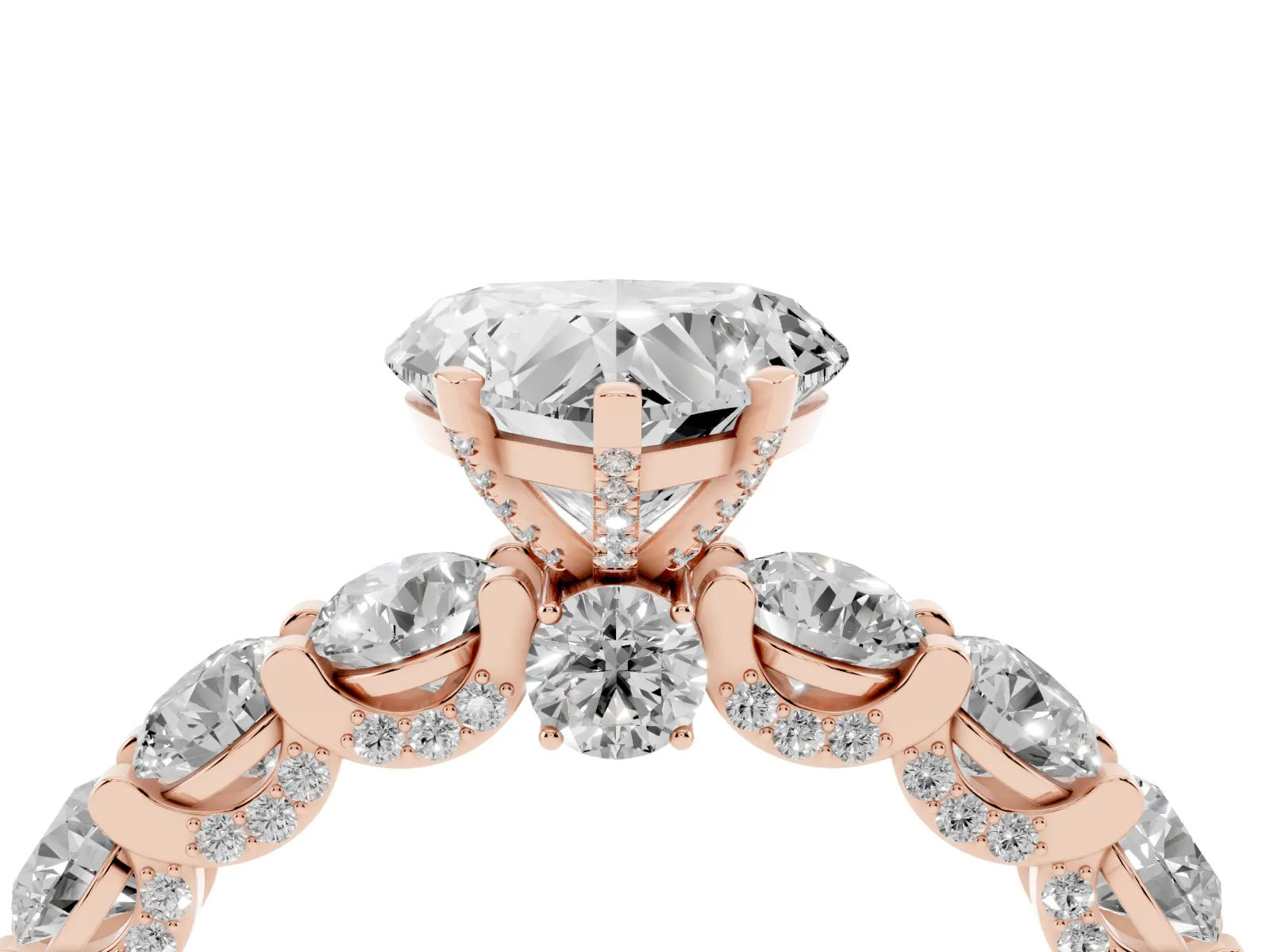 Heart Cut Diamond Side Stone Engagement Ring with Four-Prong Setting Rose gold