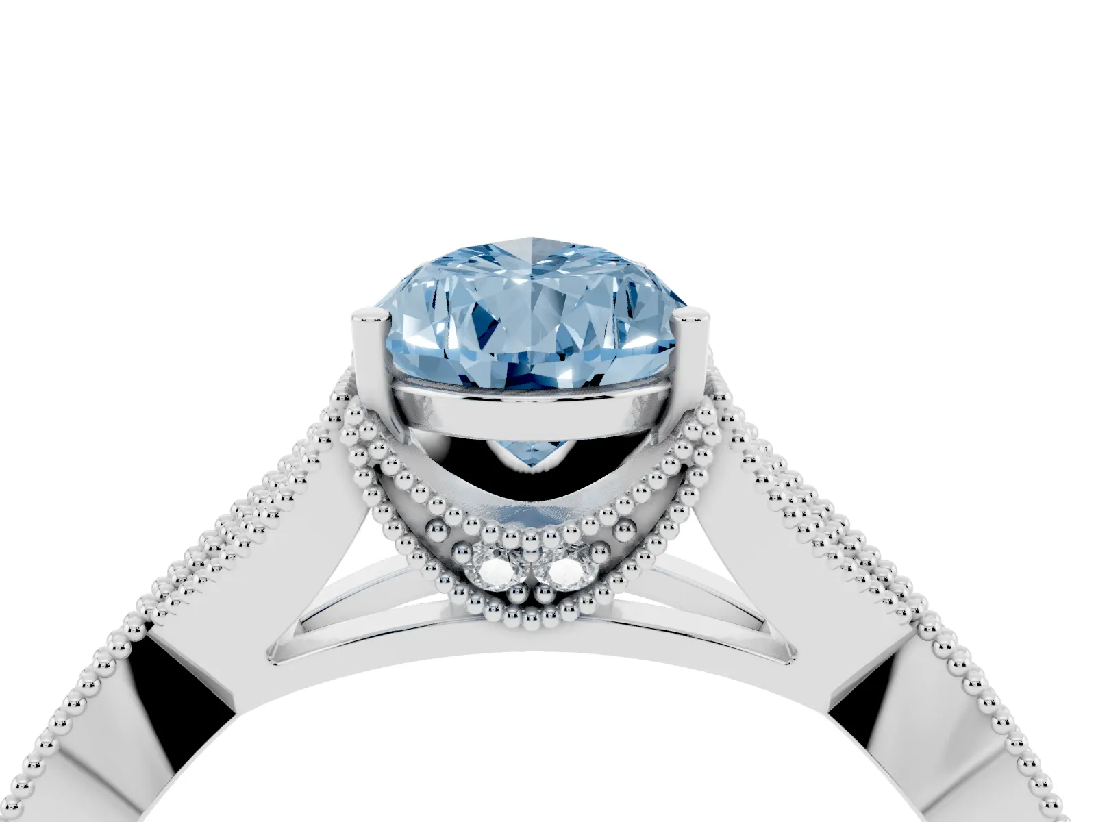 Fancy Blue Pear Cut Cut Diamond Twisted Band with Milgrain Pave Setting and Four-Prong Setting Platinum