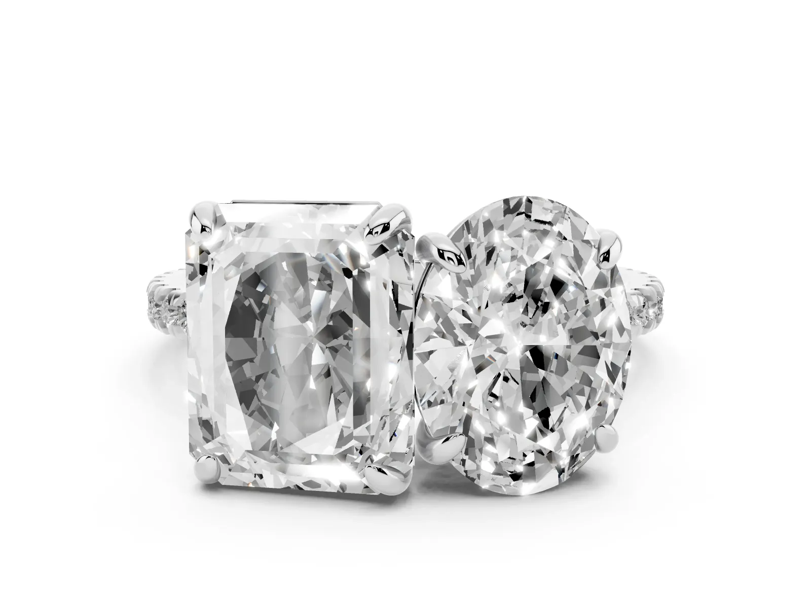 Oval and Radiant Toi Moi Ring with Prong Setting and Pave Band Platinum