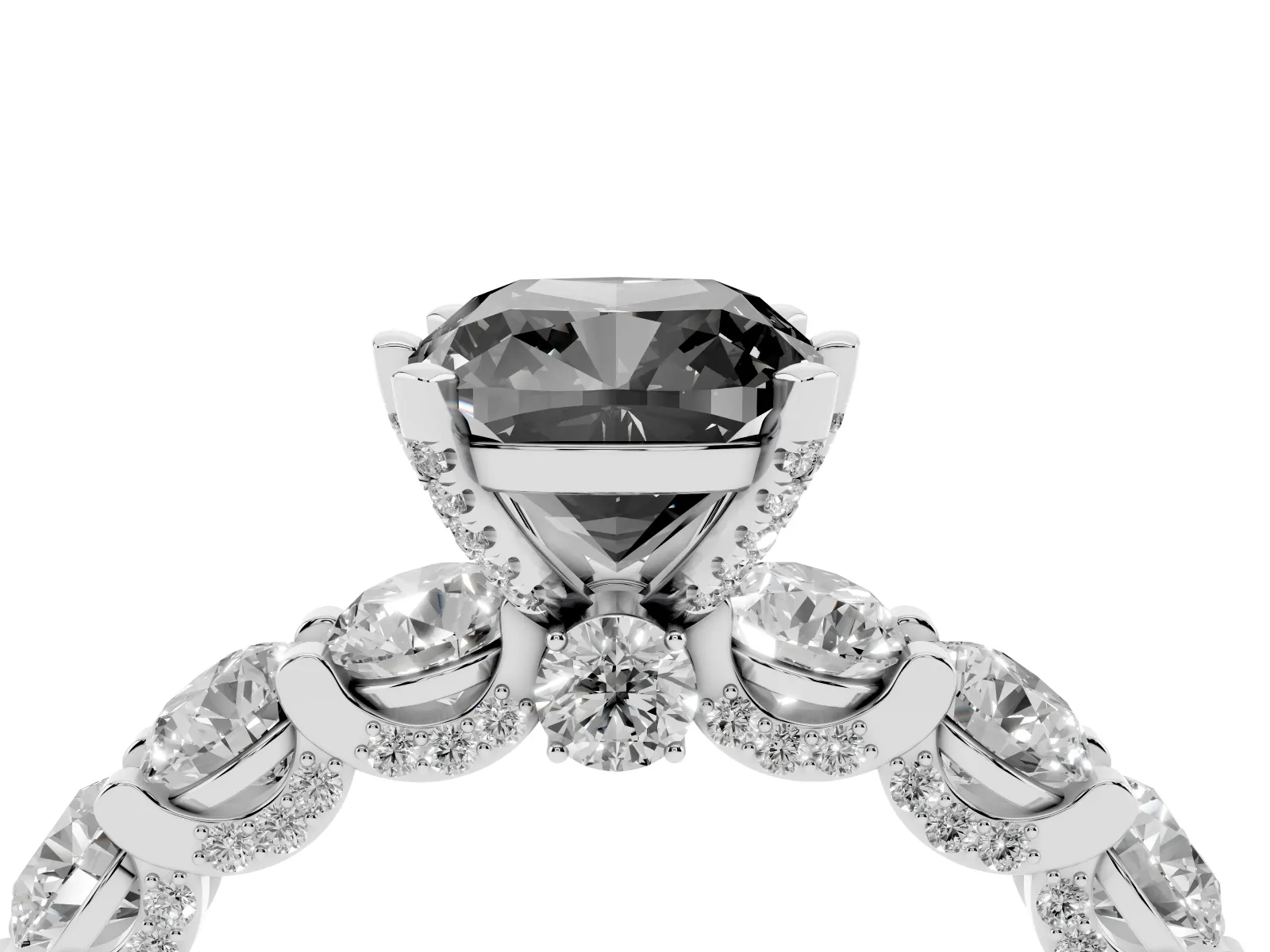 Fancy Black Cushion Cut Diamond Side Stone Engagement Ring with Four-Prong Setting Platinum