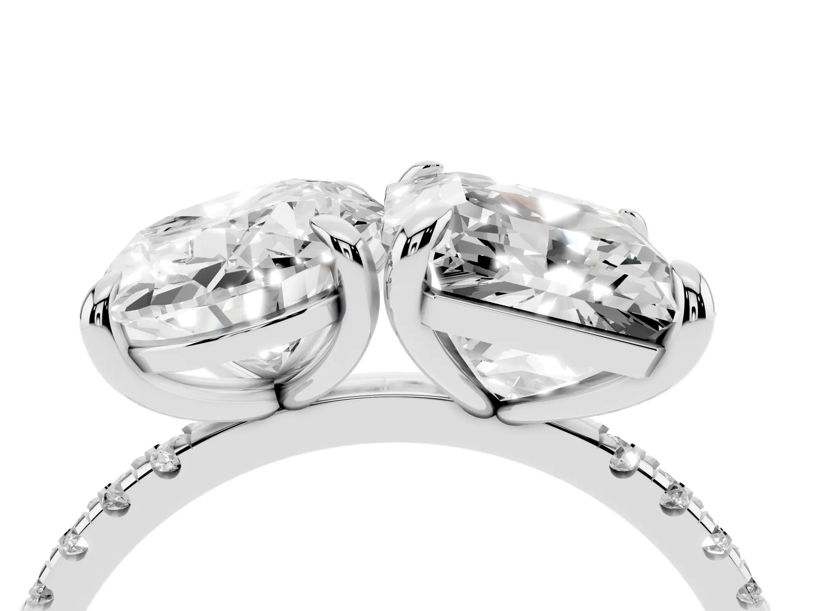 Oval and Radiant Toi Moi Ring with Prong Setting and Pave Band Platinum