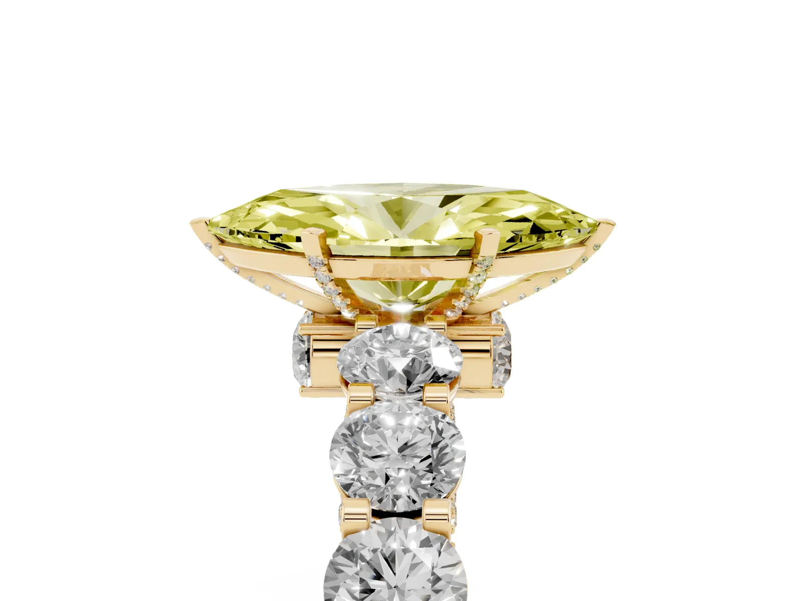 Fancy Yellow Marquise Cut Diamond Side Stone Engagement Ring with Four-Prong Setting Yellow gold