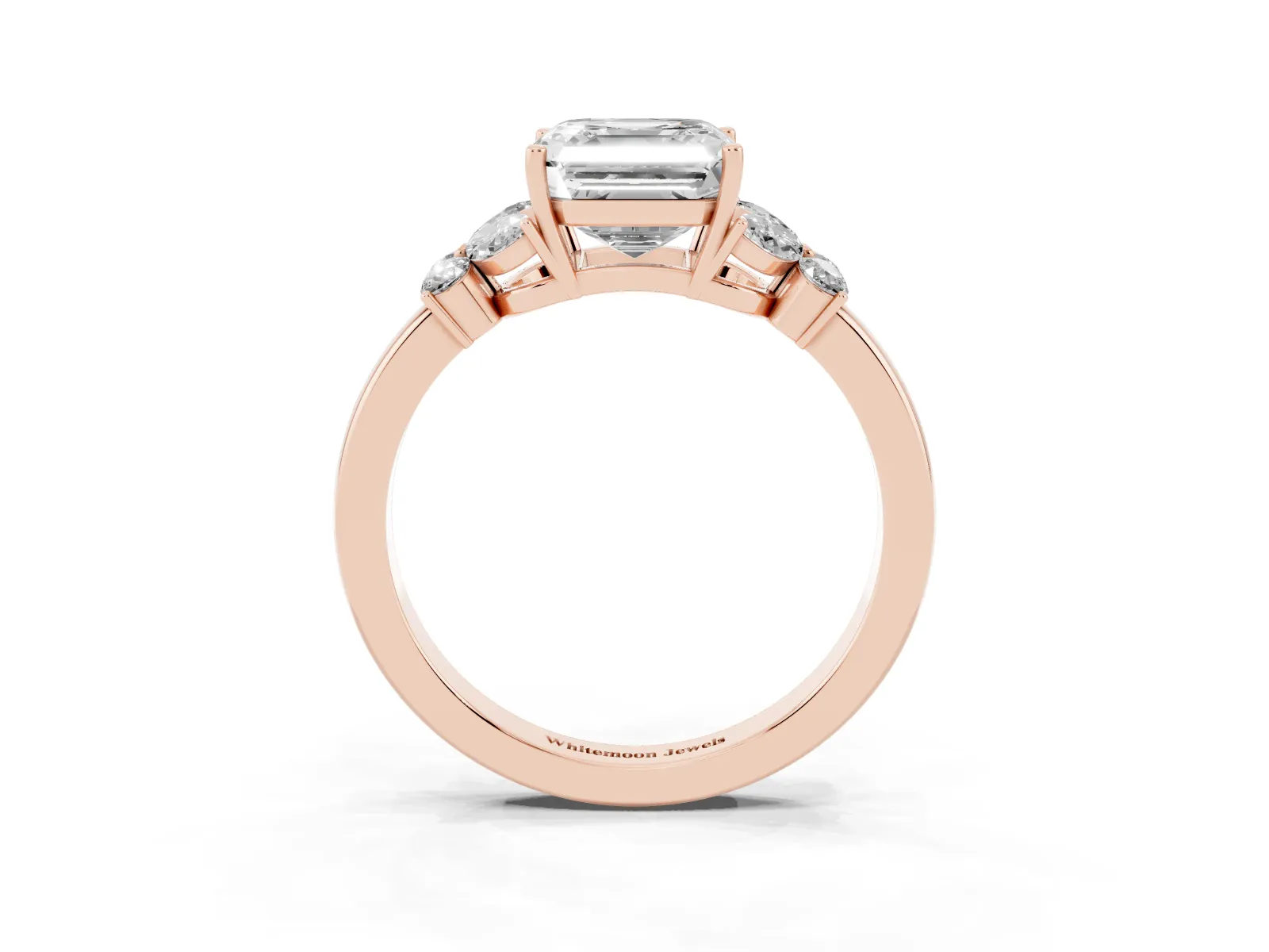Asscher Cut Cut Solitaire Floral Diamond Ring with Four-Prong Setting Rose gold