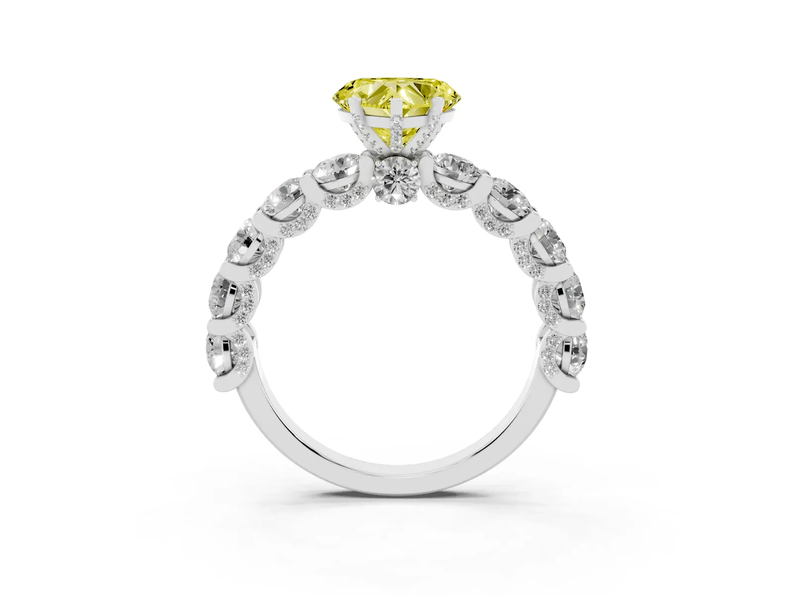 Fancy Yellow Heart Cut Diamond Side Stone Engagement Ring with Four-Prong Setting Platinum
