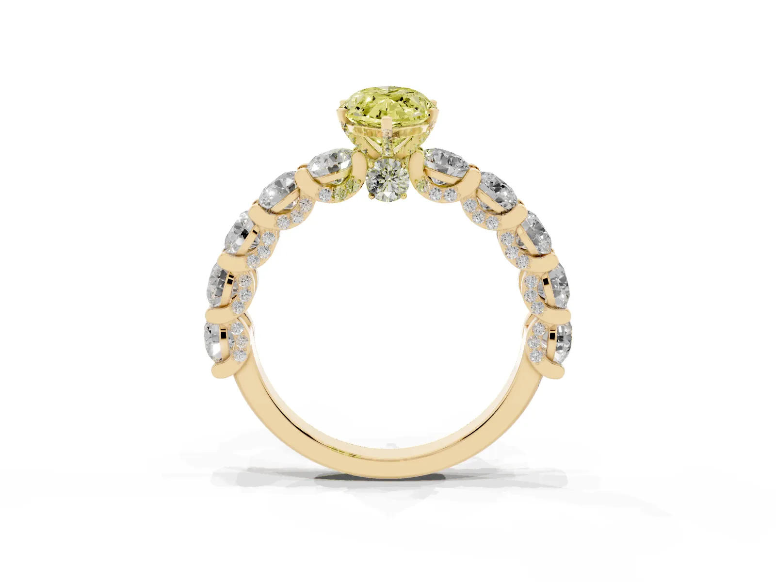 Fancy Yellow Marquise Cut Diamond Side Stone Engagement Ring with Four-Prong Setting Yellow gold
