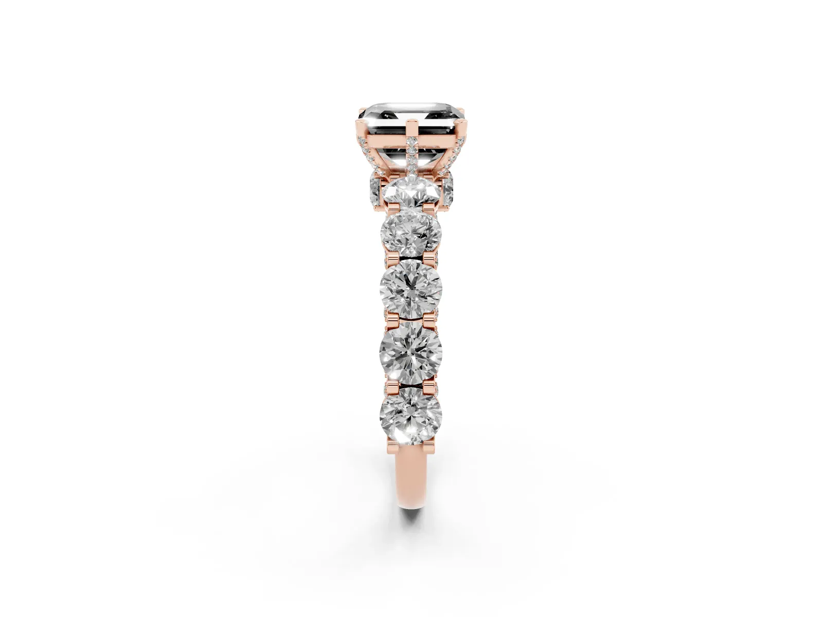 Fancy Black Asscher Cut Diamond Side Stone Engagement Ring with Four-Prong Setting Rose gold
