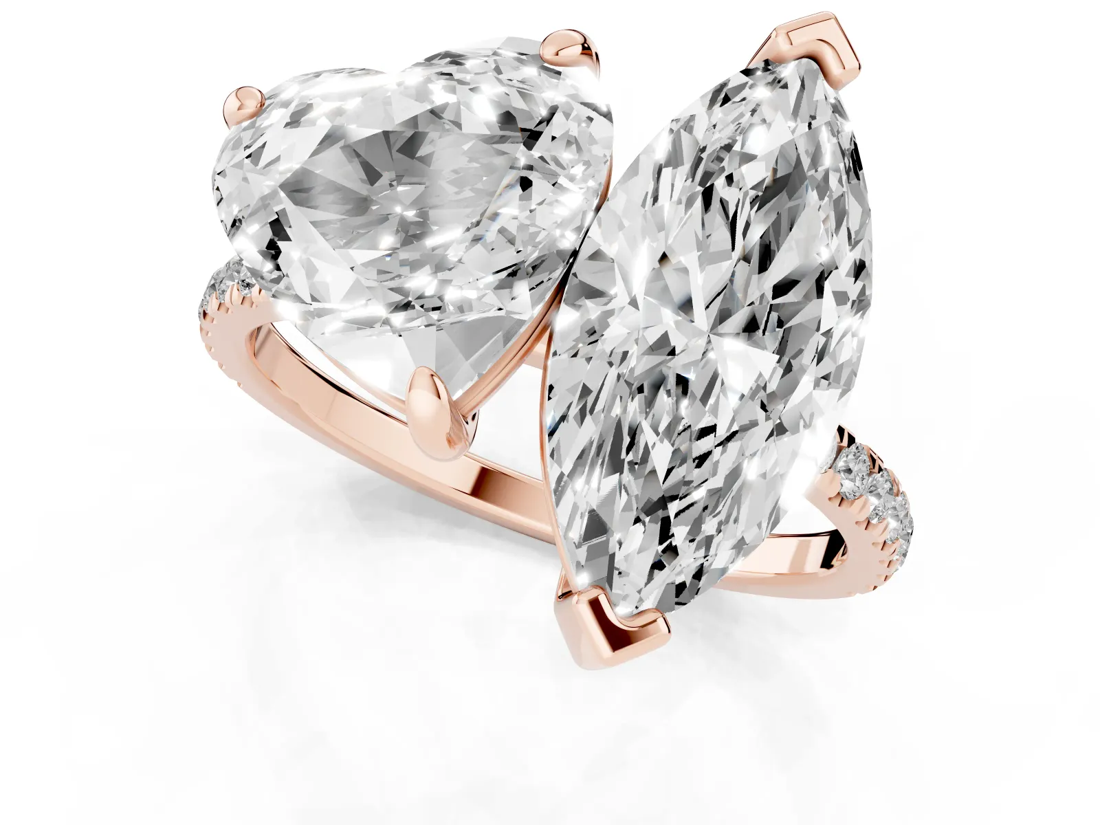 Heart and Marquise Toi Moi Ring with Prong Setting and Pave Band Rose gold