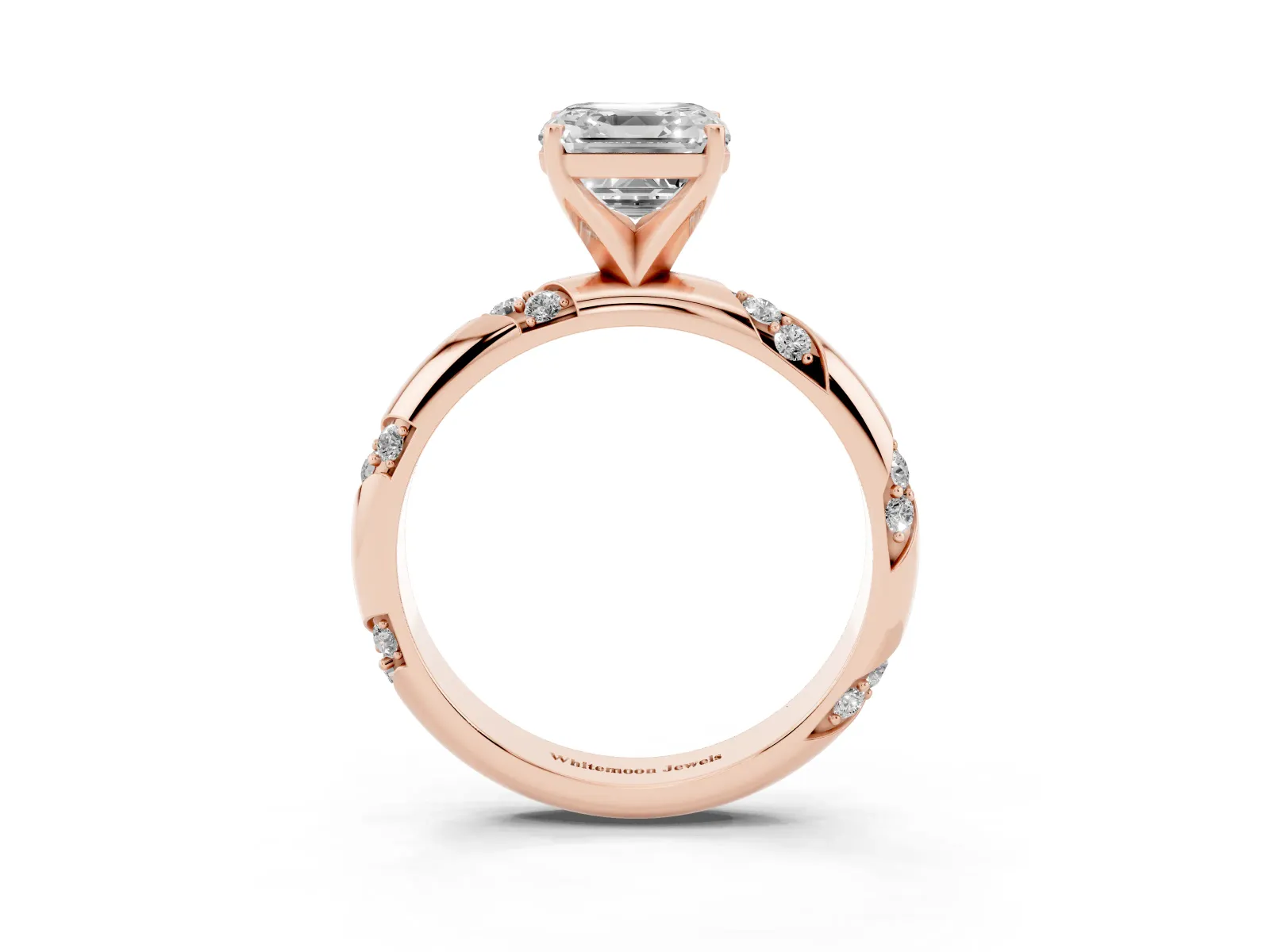 Asscher Cut Diamond Solitaire Engagement Ring with Twisted Round Accent Band and Prong Setting Rose gold