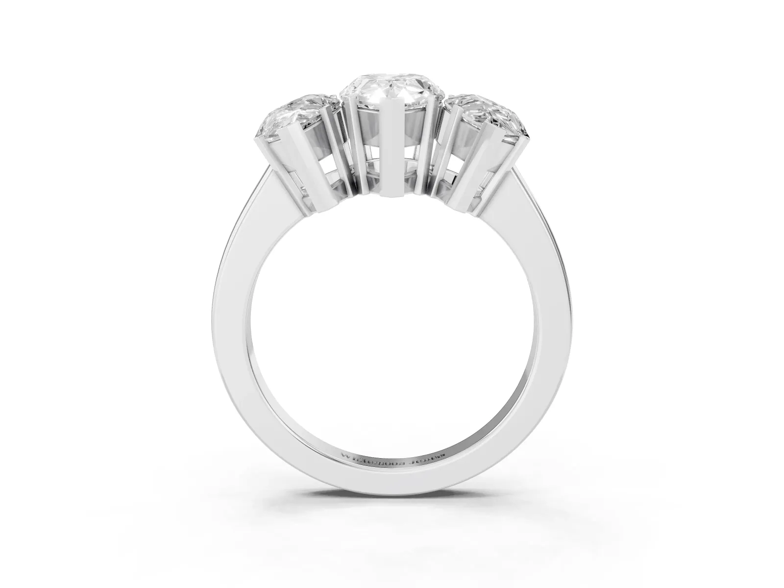Three-Stone Pear Cut Cut Diamond Ring with Channel Set Band and Four-Prong Setting Platinum