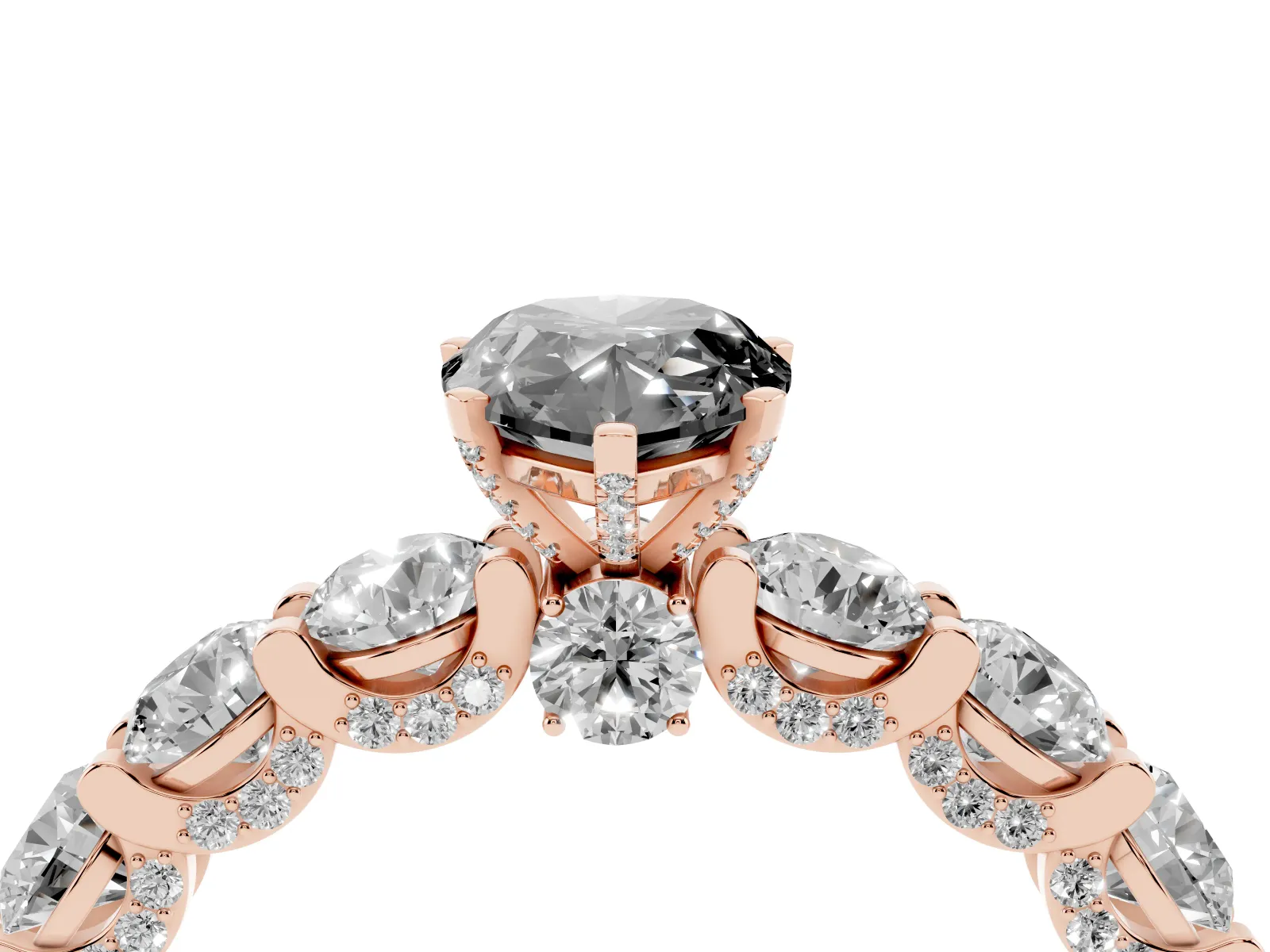 Fancy Black Pear Cut Diamond Side Stone Engagement Ring with Four-Prong Setting Rose gold