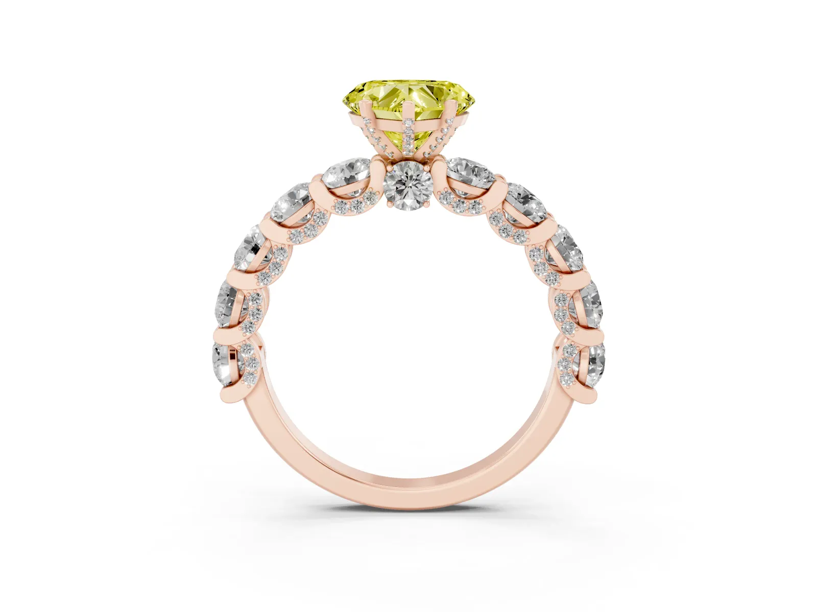 Fancy Yellow Heart Cut Diamond Side Stone Engagement Ring with Four-Prong Setting Rose gold